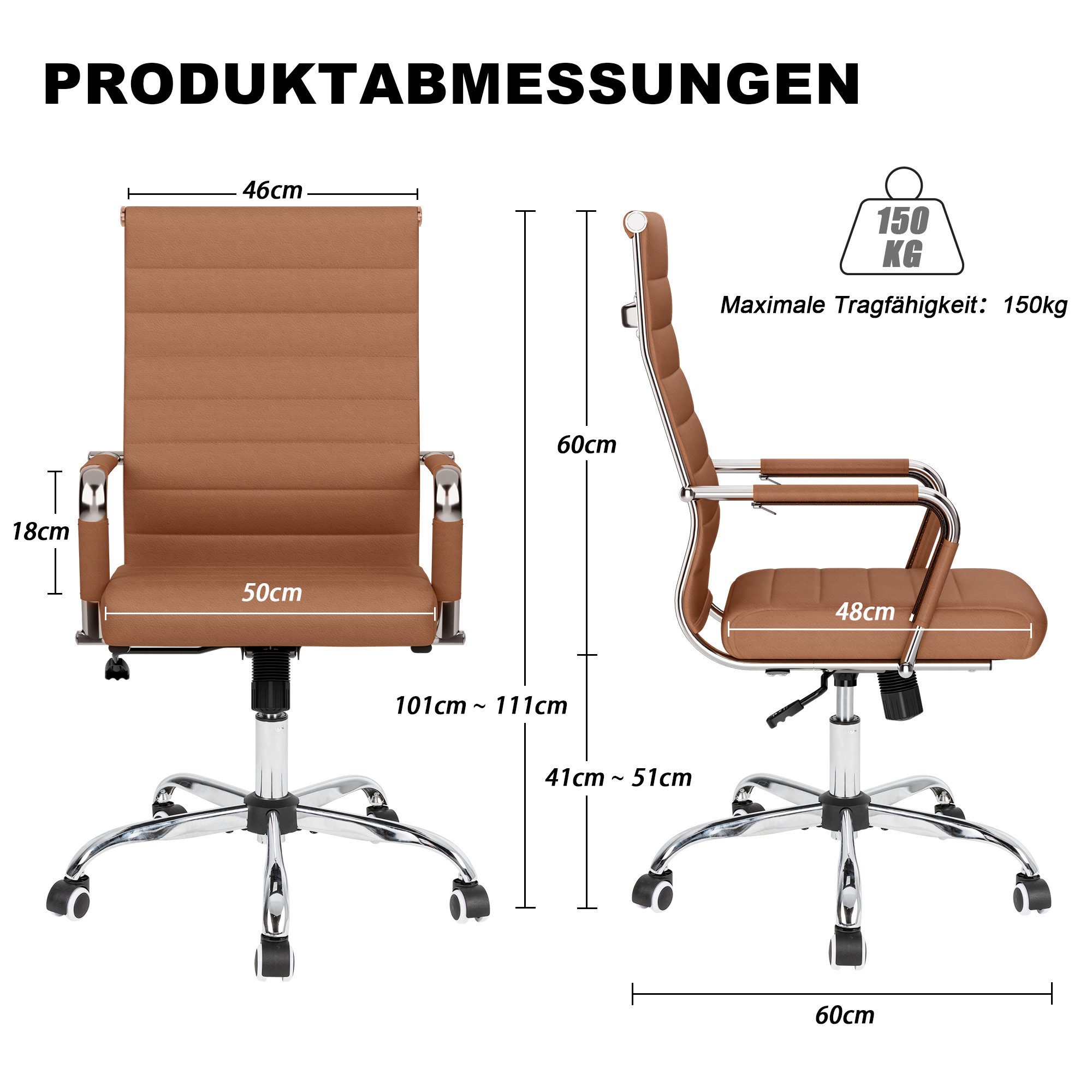UEV Stuhl Schreibtischstuhl ergonomisch, Drehstuhl mit Rollen (Bis 150kg, Konferenzstühle, Büro-Gästestuhl), Höhenverstellbar,Wippfunktion,Metallrahmen,Gepolste – Bild 3 von 5