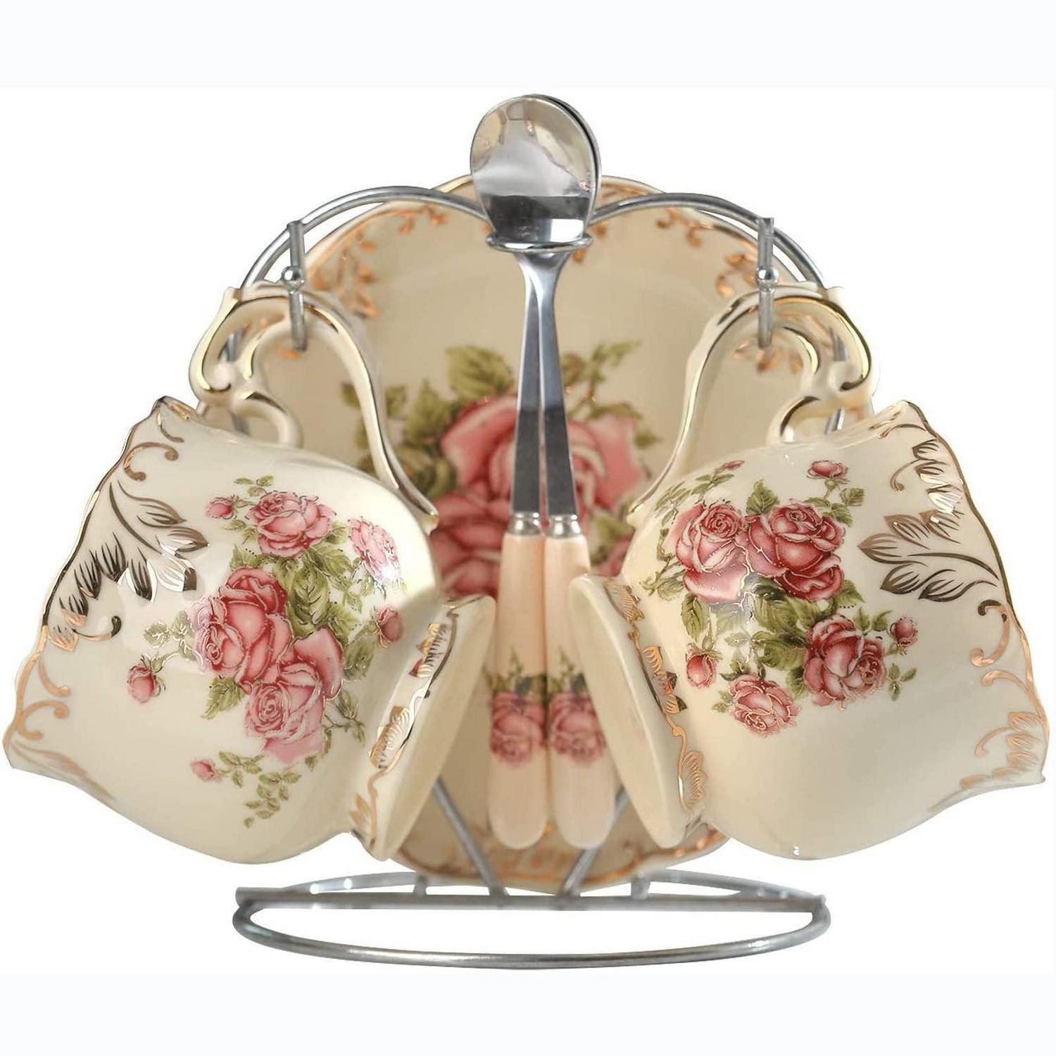 LuxusKollektion Tasse Tassenset Vintage Rose 2 Personen 220ml, Keramik