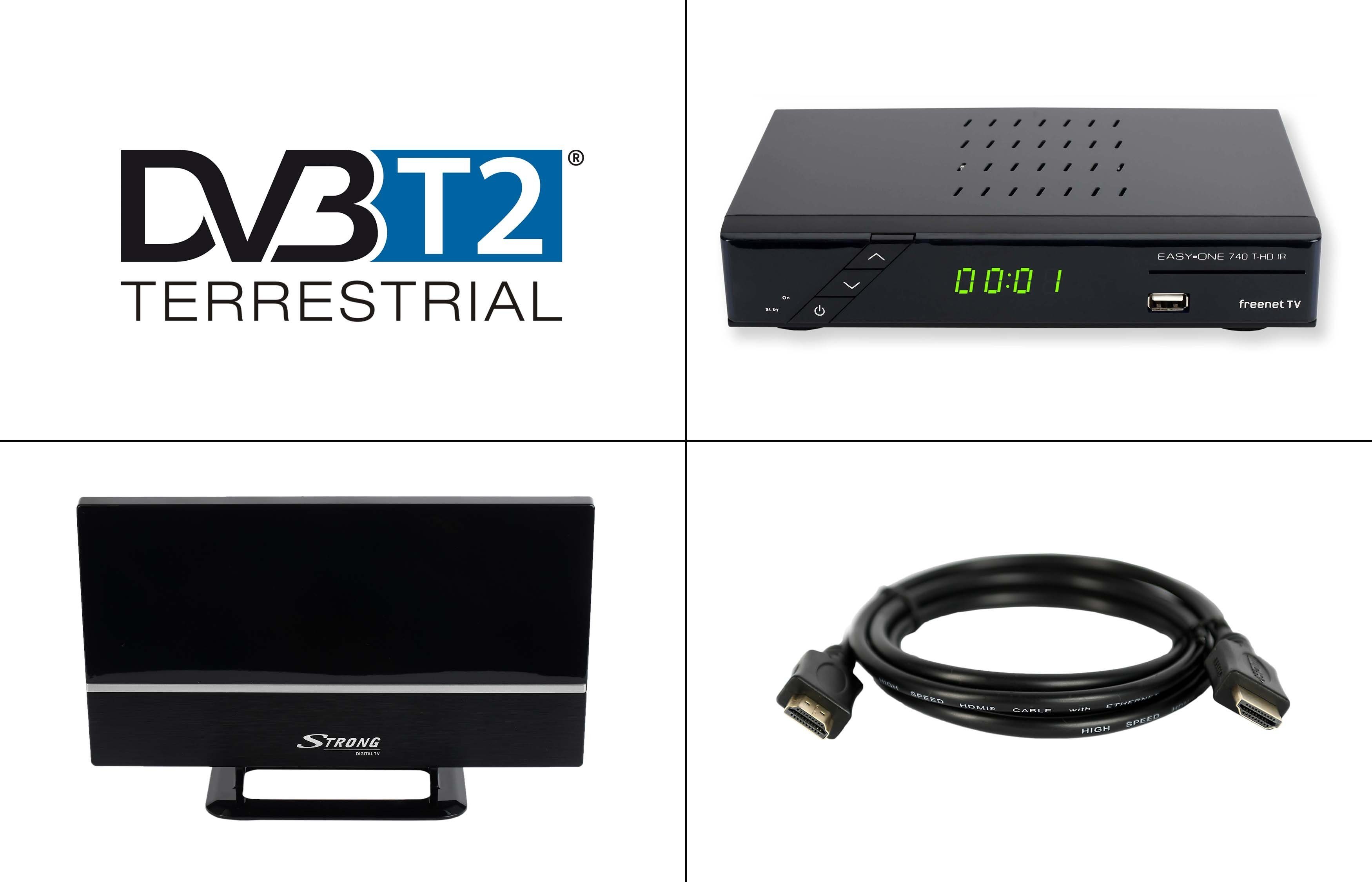 TV EasyOne HDMI (2m Receiver freenet passive DVB-T2 Kabel, DVB-T2 HD HD 740 Antenne)