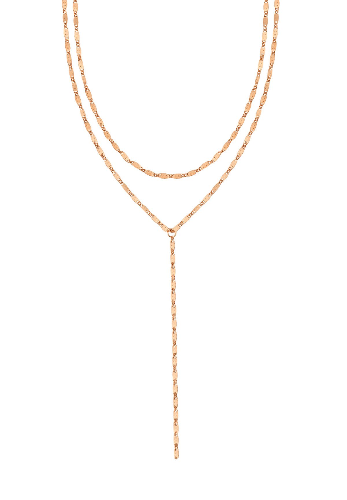Hey Happiness Y-Kette mit Plättchen, Wasserfeste Edelstahl Lasso Halskette, Layer Lariat Damen Kette, Vergoldet 18K Roségold