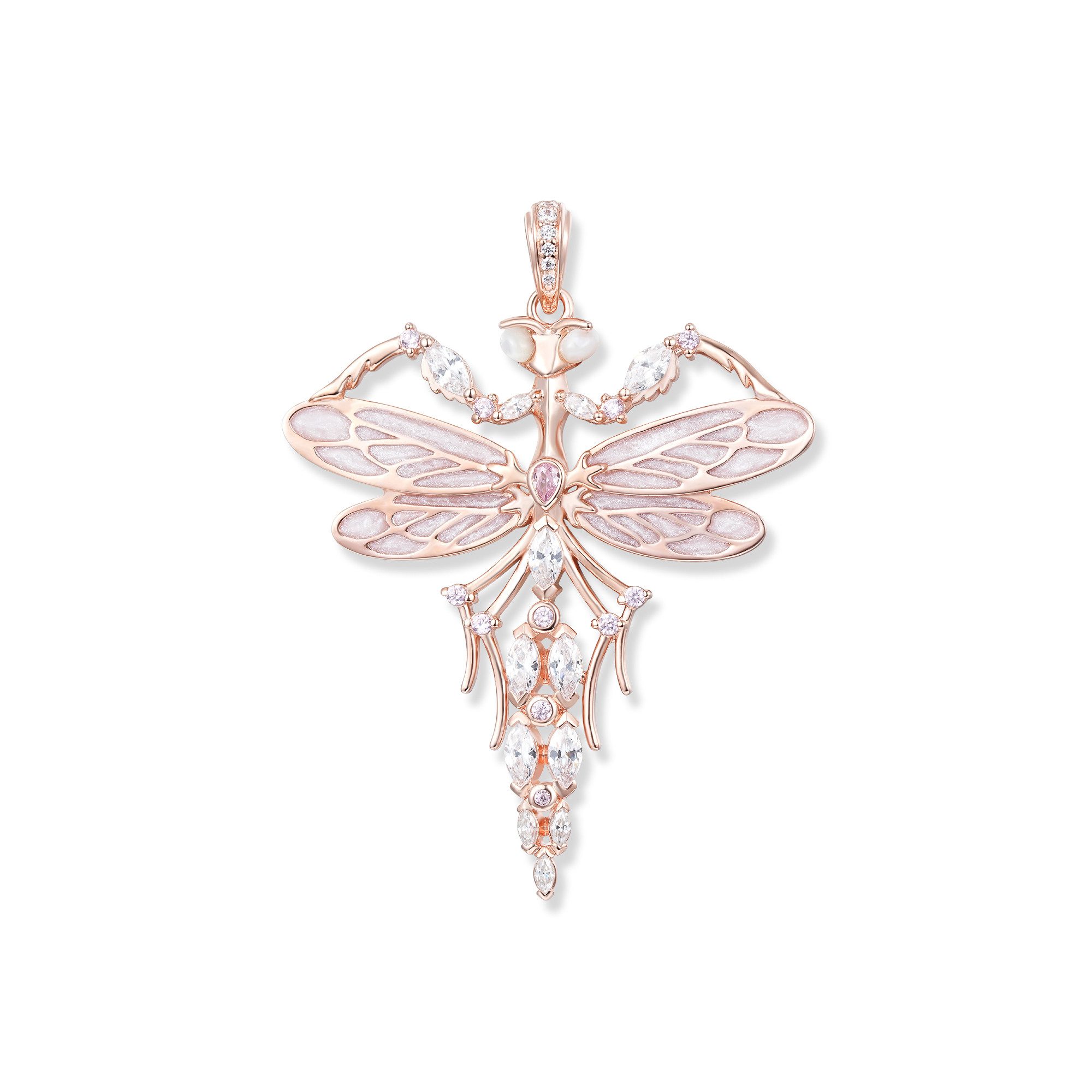 Seinerzeit FLORA & FAUNA Kettenanhänger Juliette Gottesanbeterin Anhänger, Schmuck aus 925 Sterling Silber (Vom Wald inspirierter Damenschmuck mit liebevoll gestaltetem Natur- und Tiermotiv – ein besonderer Begleiter im Alltag und zu besonderen Anlässen, 1-tlg., inkl. Geschenkverpackung für Frauen ob Freundin, Mutter, Ehefrau, Oma), rosé-vergoldet, mit Emaille und Zirkonia-Steinen