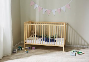 Kids Collective Babybett Gitterbett Kinderbett 60x120 höhenverstellbar, herausnehmbare Sprossen, aus hochwertigem Kiefernholz, natur, optional mit Matratze