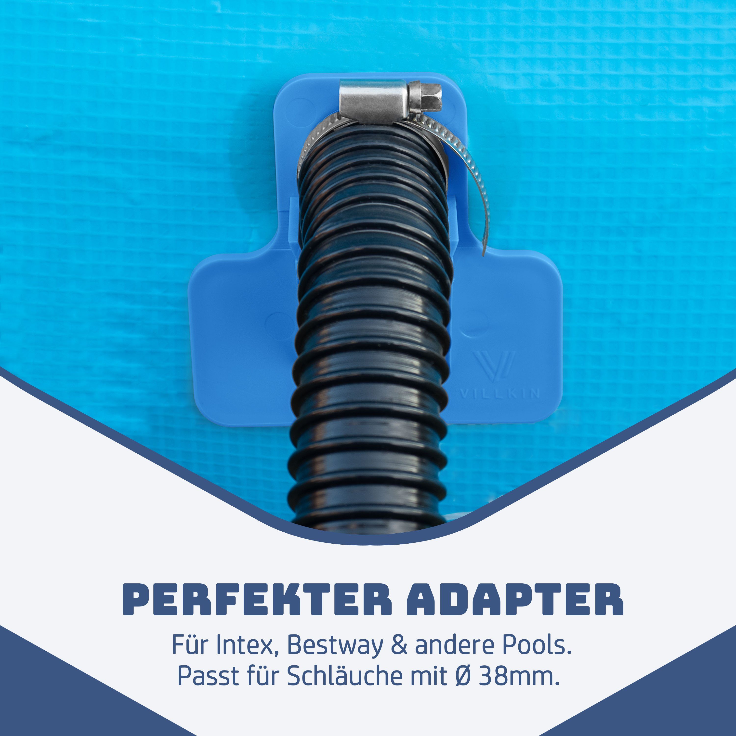 Villkin Schlauchhalterung Pool Schlauchhalter, Schlauchfixierung, Montagehalterung (grau,blau), (2-tlg., 2 Sets, 2x Schlauchhalter, 2x Schlauchschelle, blau, grau)