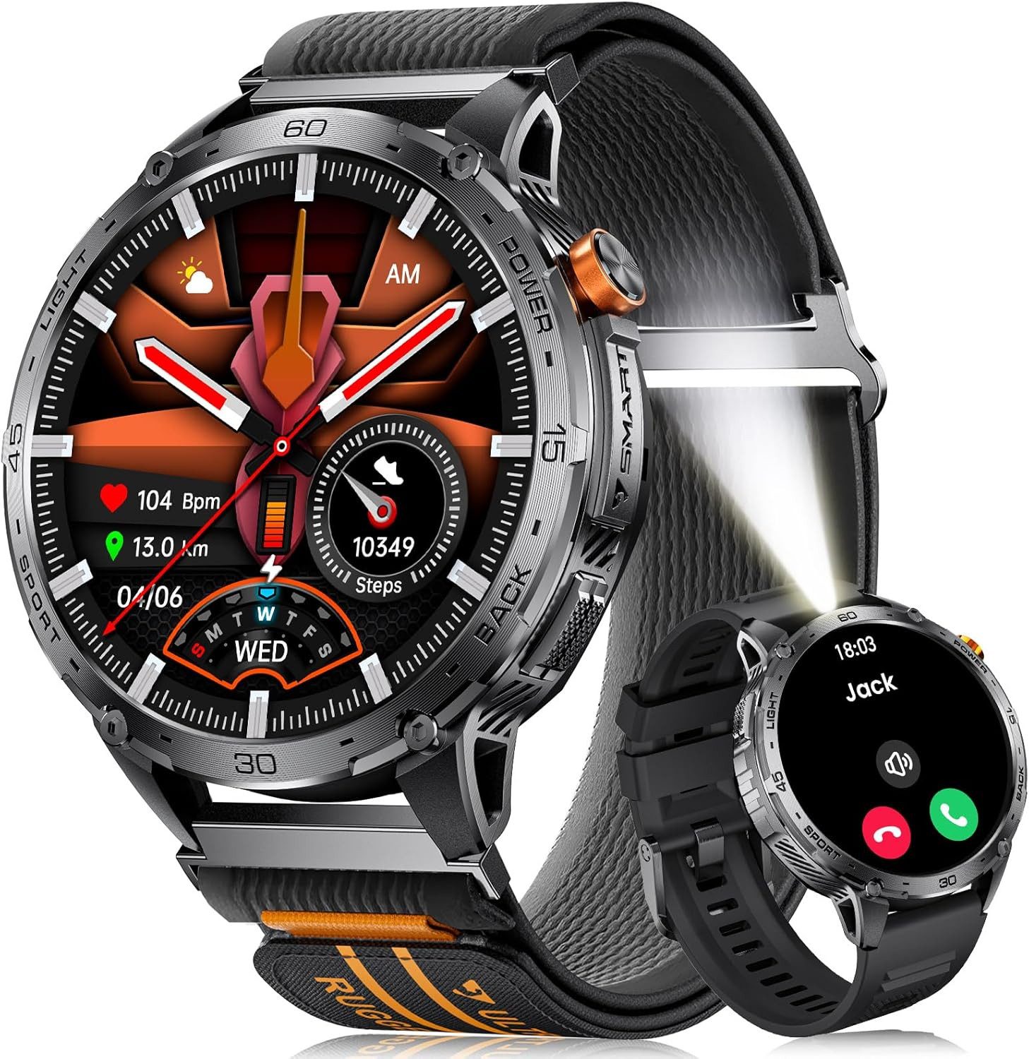 Lige Smartwatch (4,4 cm, android ios), Herren Smartwatch mit 2 Armbändern AMOLED Display und 110 Sportarten