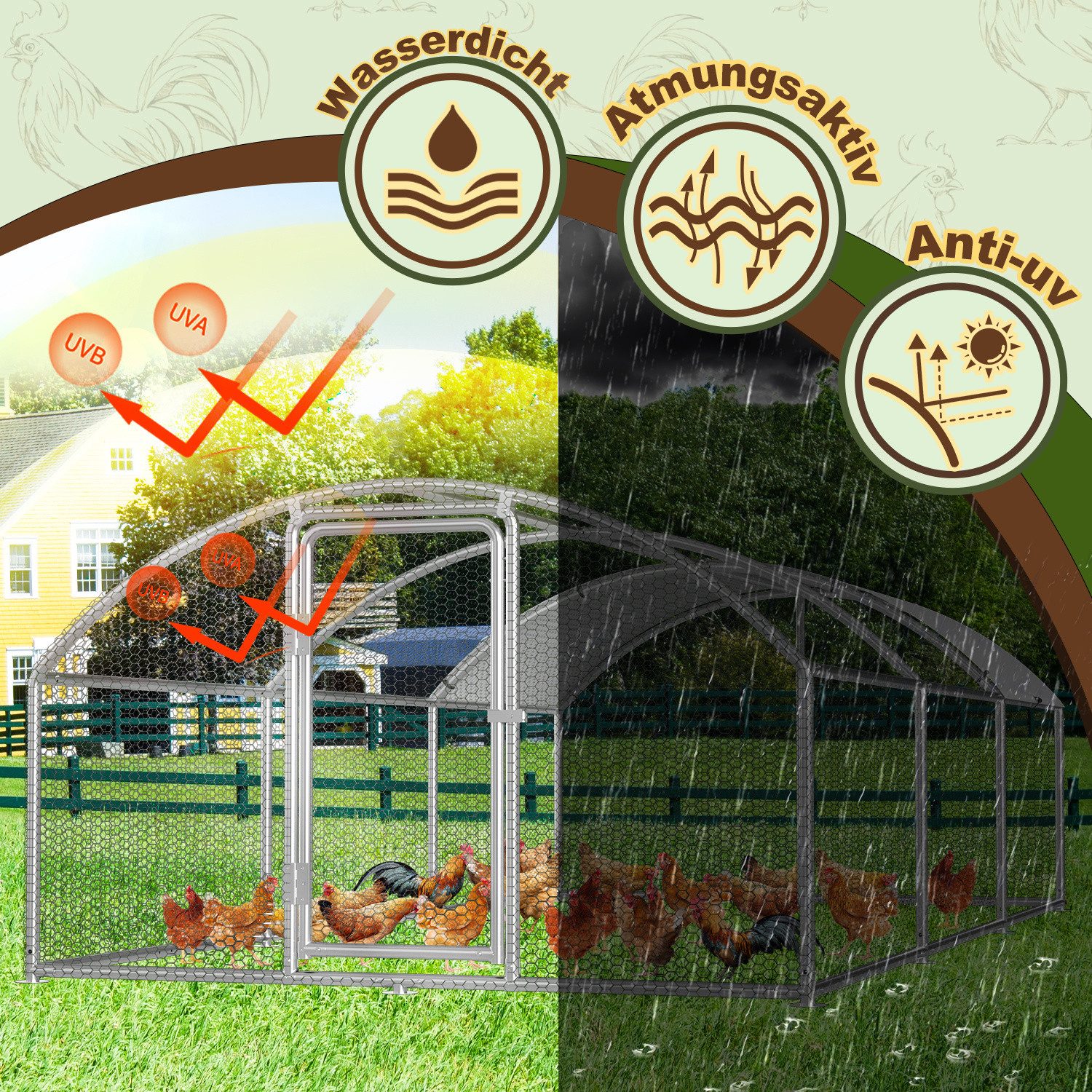 Clanmacy Hühnerstall Hühnerstall Freilaufgehege mit Dach Verzinkter Stahl Garten – Bild 5 von 5