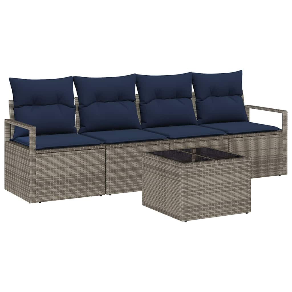 vidaXL Loungesofa Sofa Set 5 pcs Grau und Blau Poly-Rattan, 5 Teile