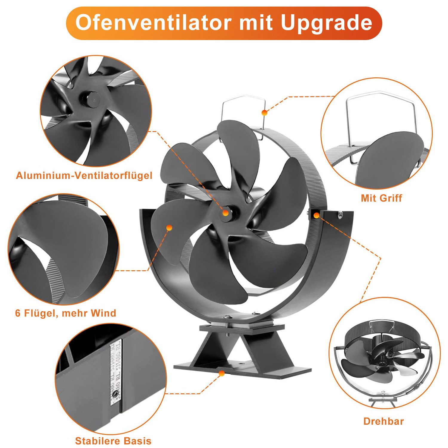Refined Living Kaminventilator Ofenventilator 6 Flügel Wärmebetriebener Kam günstig online kaufen