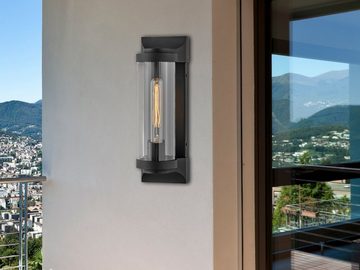 meineWunschleuchte LED Außen-Wandleuchte, LED wechselbar, warmweiß, Außen & Innen, Industrial Edison Style, für Hauswand Schwarz H 36cm