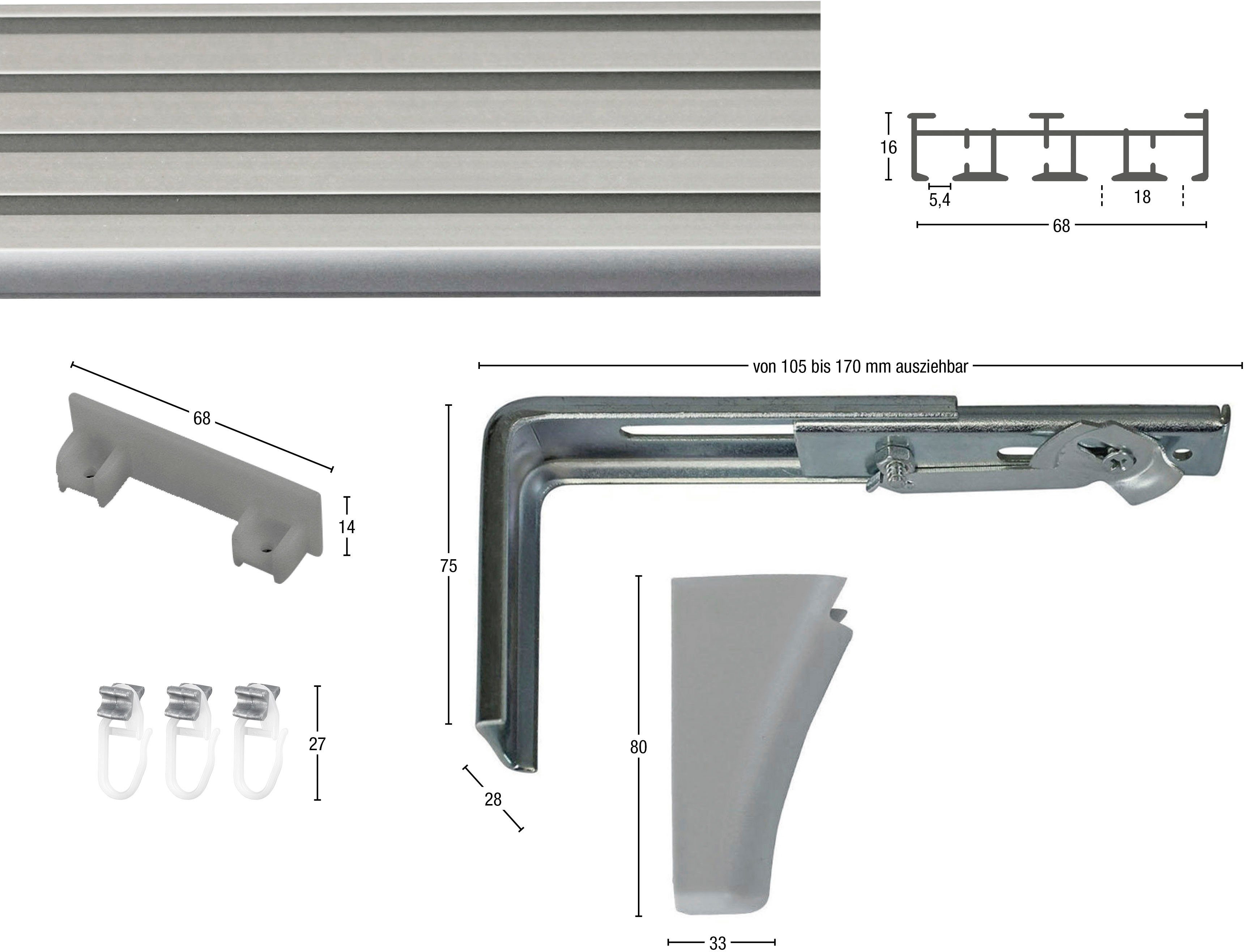 Gardinenschiene Flächenvorhangschiene SMART, GARESA, 4-läufig, verschraubt, Paneele, Vorhänge, für verlängerbar, aluminiumfarben für Wunschmaßlänge, Wandmontage