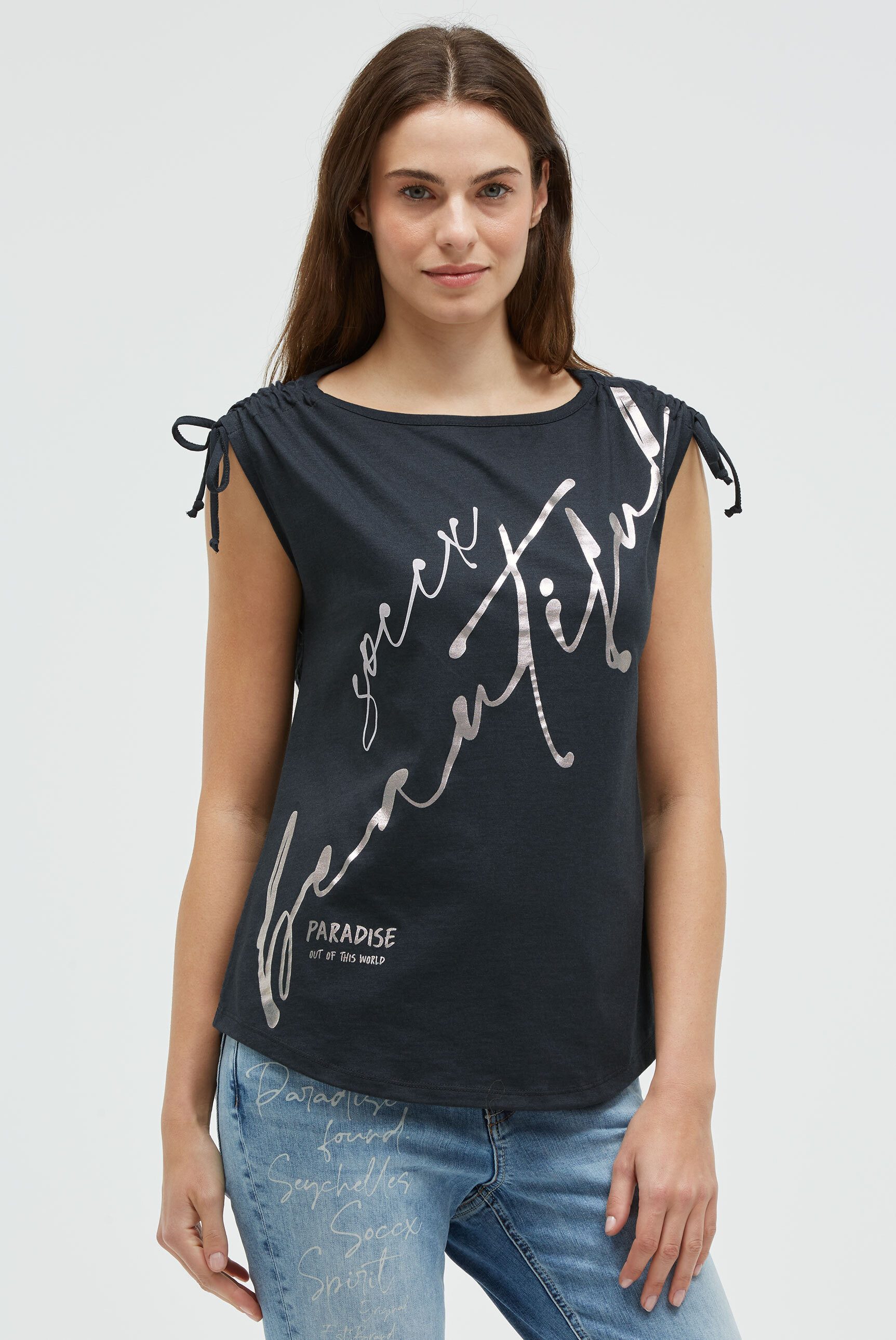 SOCCX Rundhalsshirt mit Ausbrenner-Effekten