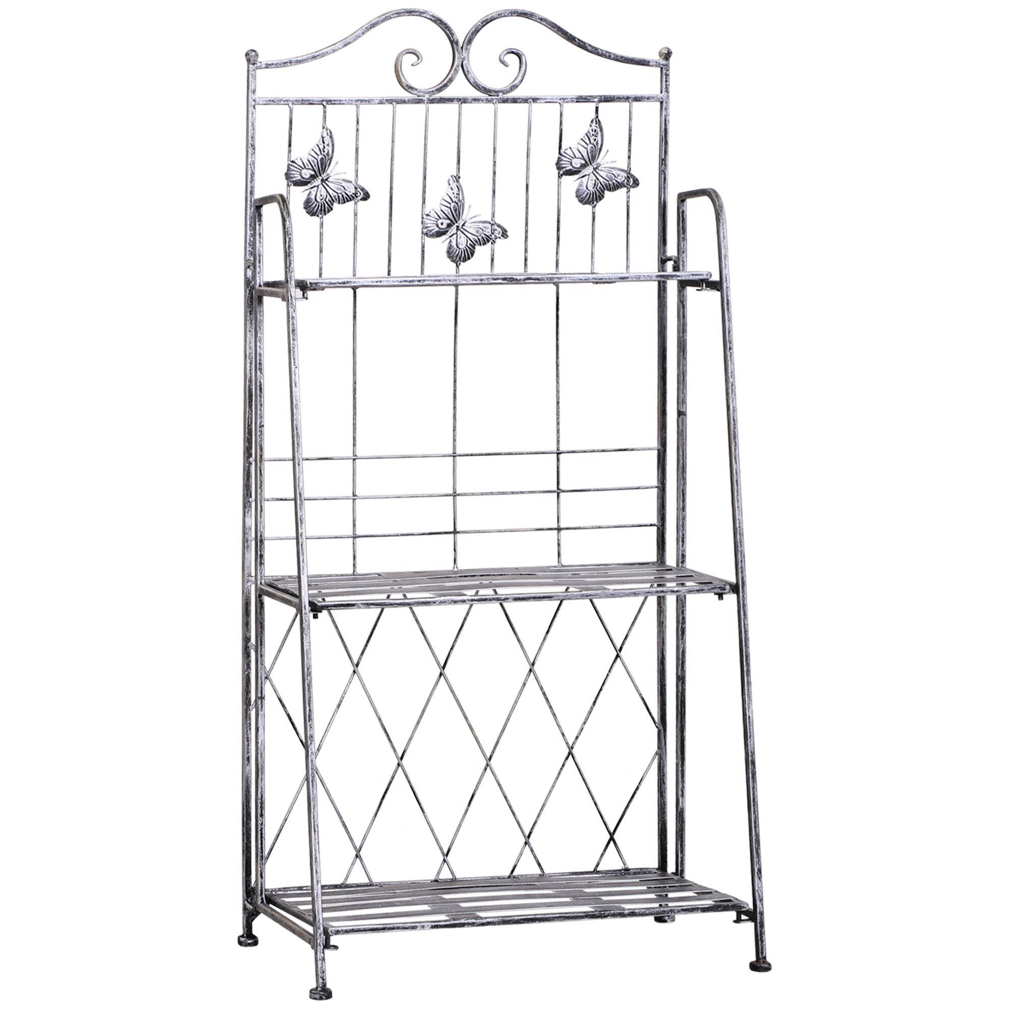 Auralum Pflanzentreppe Pflanzregal, 3 Ebenen Metall Blumenständer (Blumentreppe für Garten,Verandas), Silbergrau,44x25x96cm