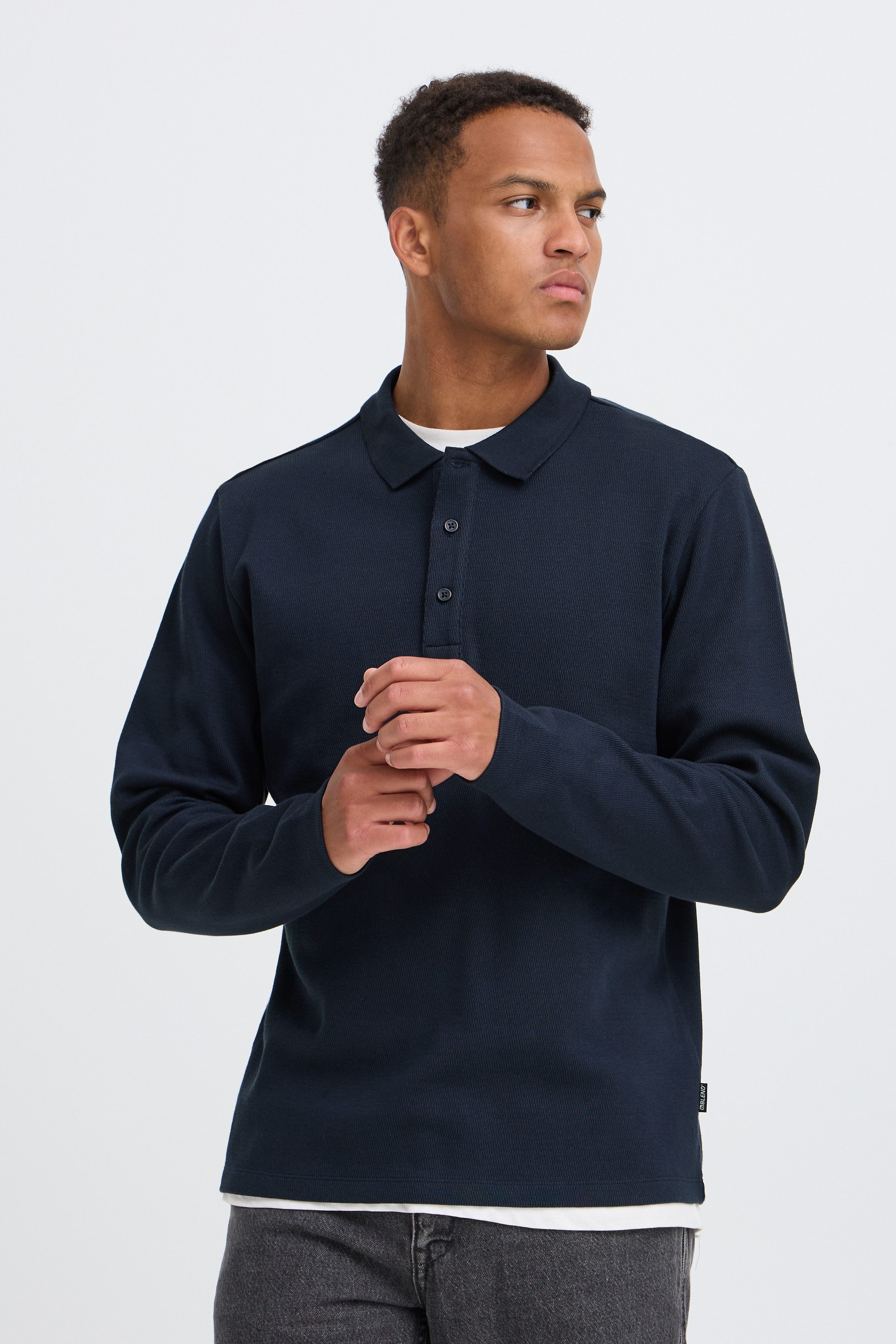 Blend Langarm-Poloshirt BHLEWIS L/S STRUCTURE TEE Baumwollmischung, regular fit