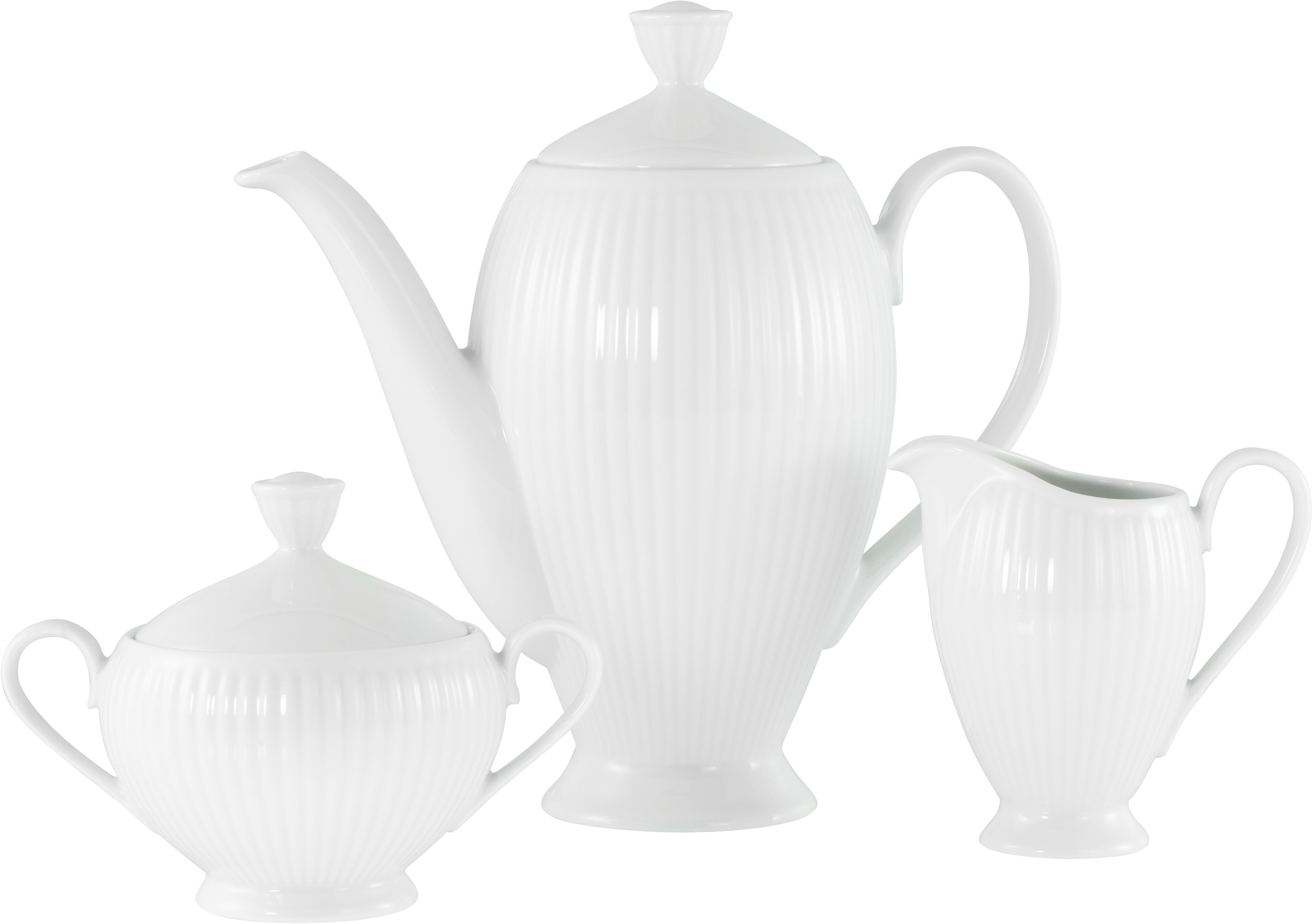 creaTable Kaffeeservice Valencia Weiß, Kaffeegarnitur 3-tlg (3-tlg), 1 Personen, Porzellan, Elegant, Boho Chic