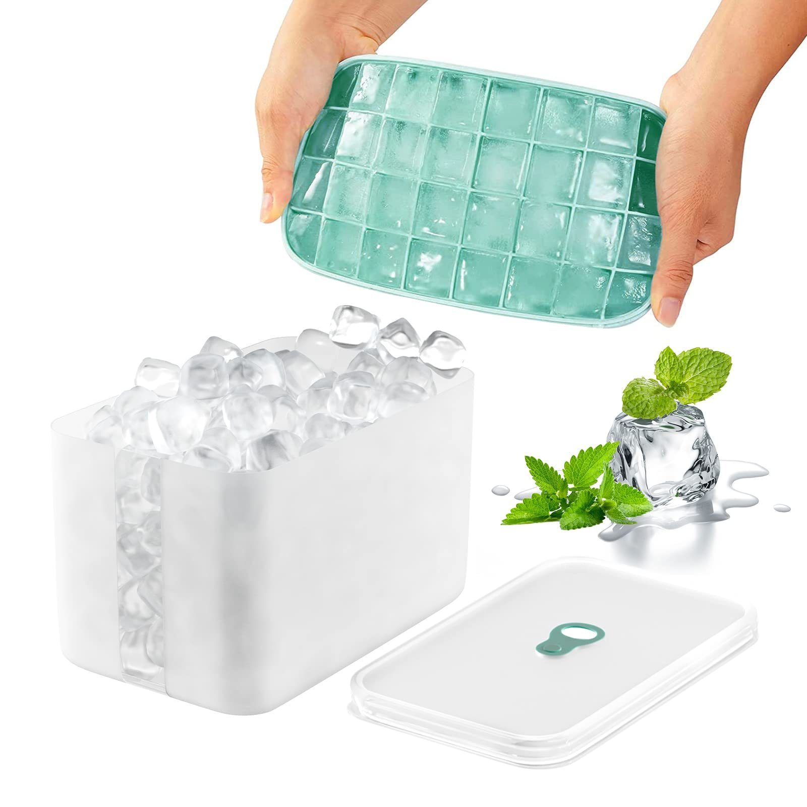 IKICH Eiswürfelform Silikon Eiswürfelbehälter mit Deckel Klickverschluss mit ... 