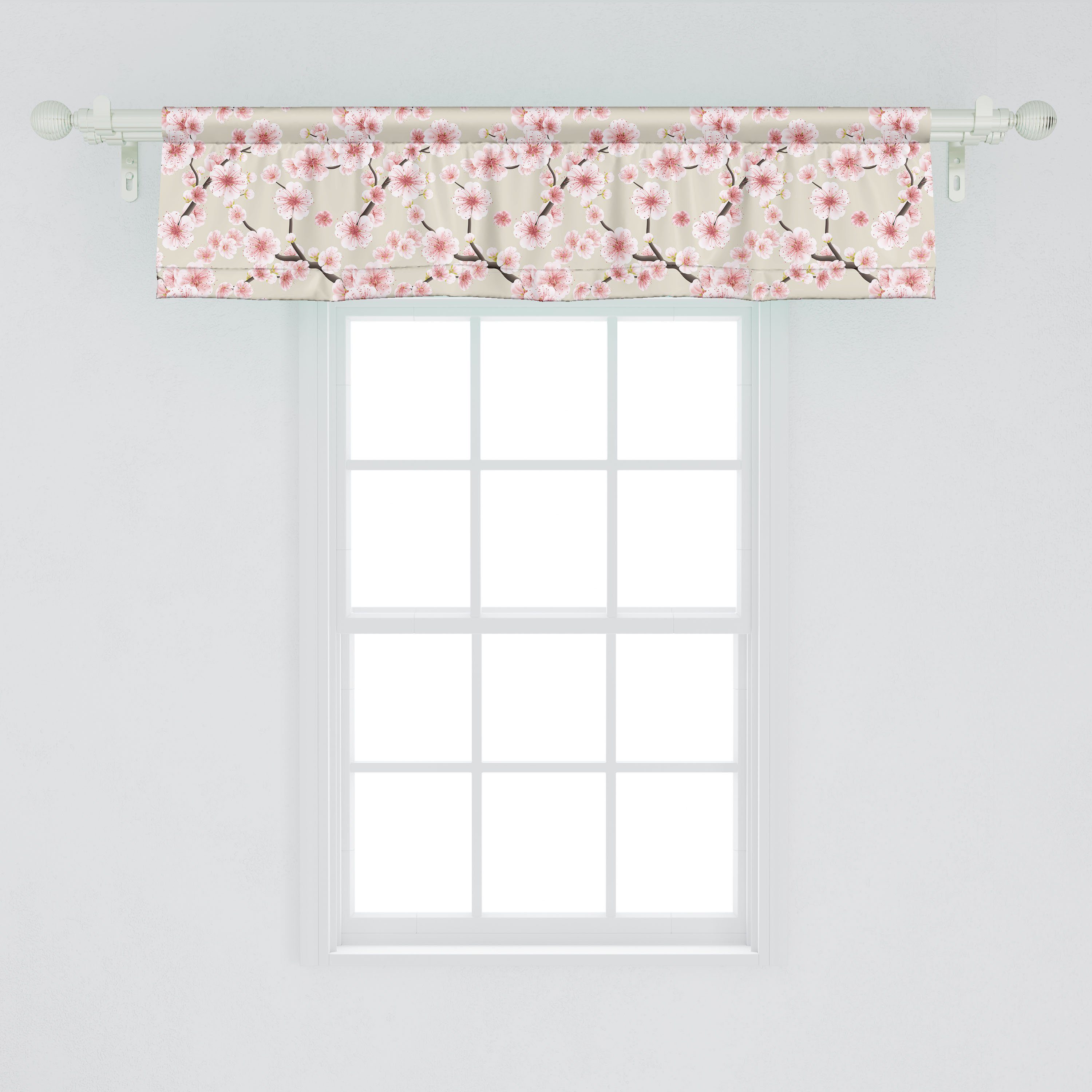 Scheibengardine Vorhang Volant Schlafzimmer Cherry Flowering Blooms Microfaser, Küche mit Stangentasche, für Dekor asiatisch Abakuhaus