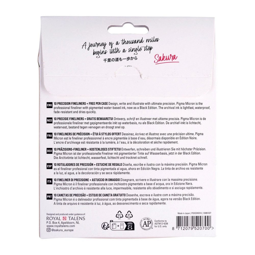 Talens Fineliner Sakura Pigma Micron Black Edition Set, (10-tlg), inkl. Case/Etui