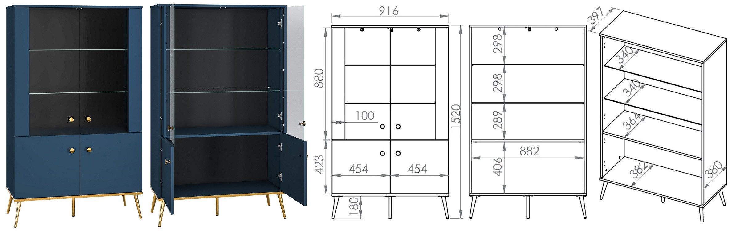 Marmex Möbel Vitrine MARINE 02 breite viertürige Glasvitrine Wohnzimmer Schlafzimmer
