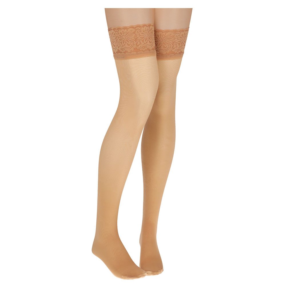 Sarlini Halterlose Feinstrümpfe 20 DENIER (2-Paar) Doppelpackung, Stockings mit Spitze und Silikonrand