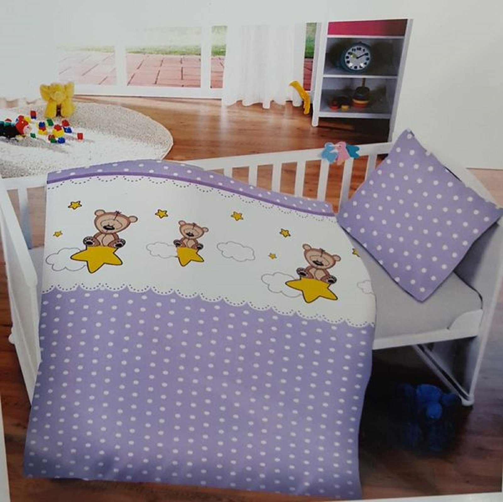 Babybettwäsche Baby Bettwäsche Bär und Sterne 100 x 135 cm 100% Baumwolle, KK