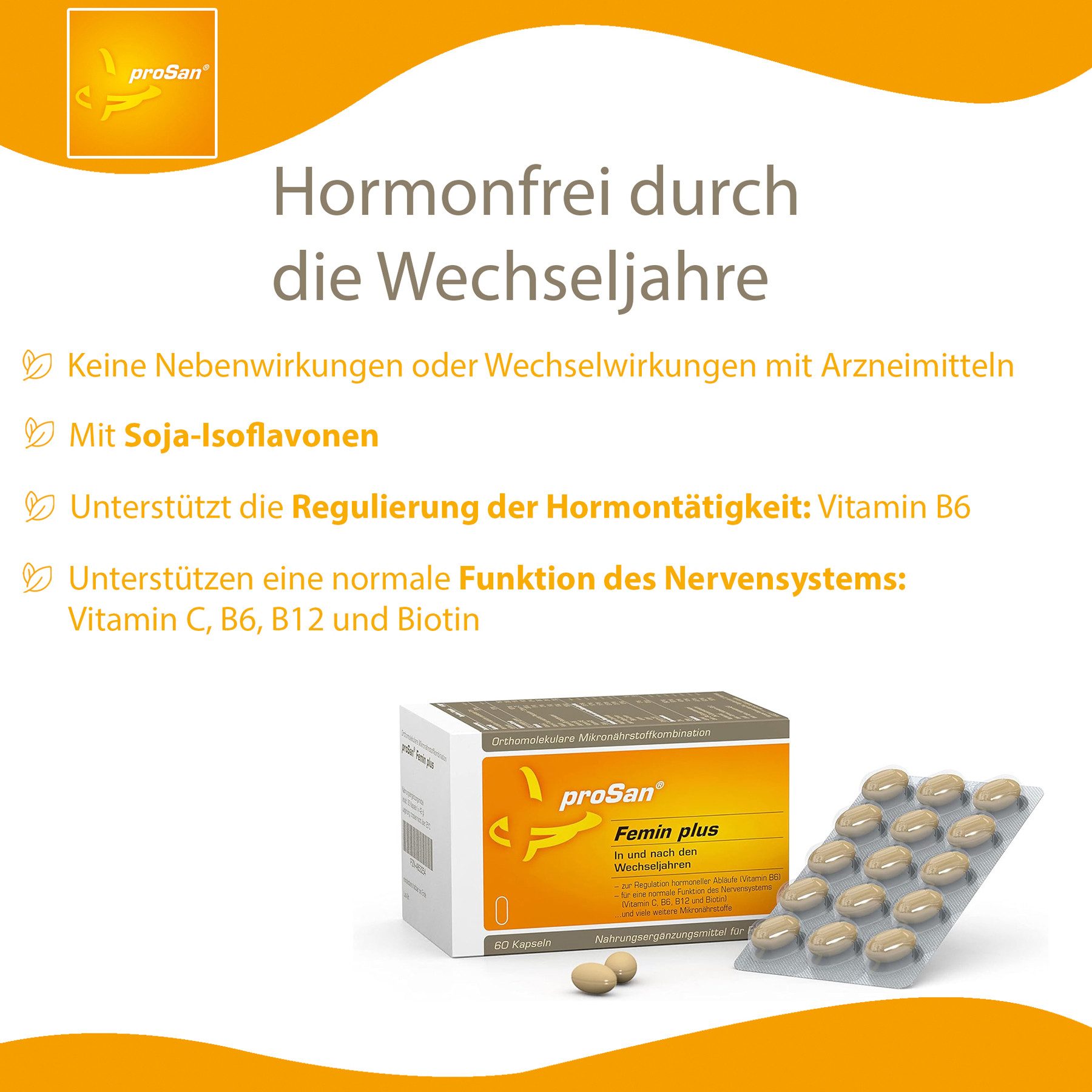 proSan Femin plus für die Wechseljahre, pflanzlich & hormonfrei, Kapseln, 60 St., 42 g
