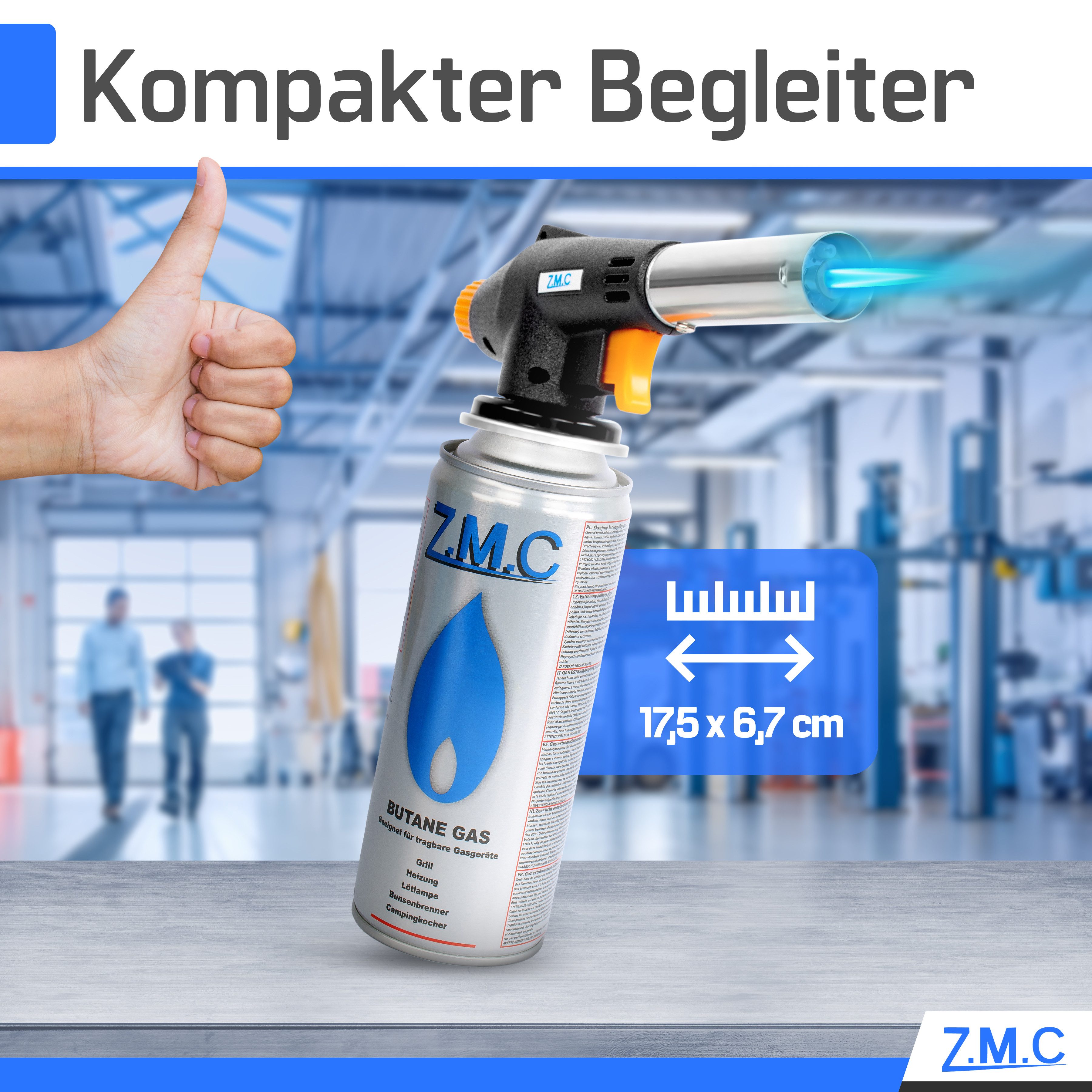 ZMC Flambierbrenner Gasbrenner Gasanzünder Lötbrenner mit Piezozündung + Gaskartuschen, (Temperatur von bis zu 1300 ° C, Einstellbare Flamme, Piezo-Zündung, Koh – Bild 3 von 5