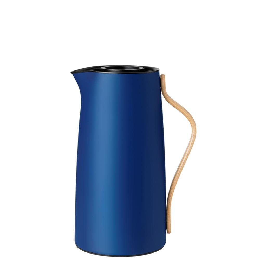 Stelton Isolierkanne Emma, 1,2 l, Dunkelblau, Kaffeekanne mit Buchenholzgriff