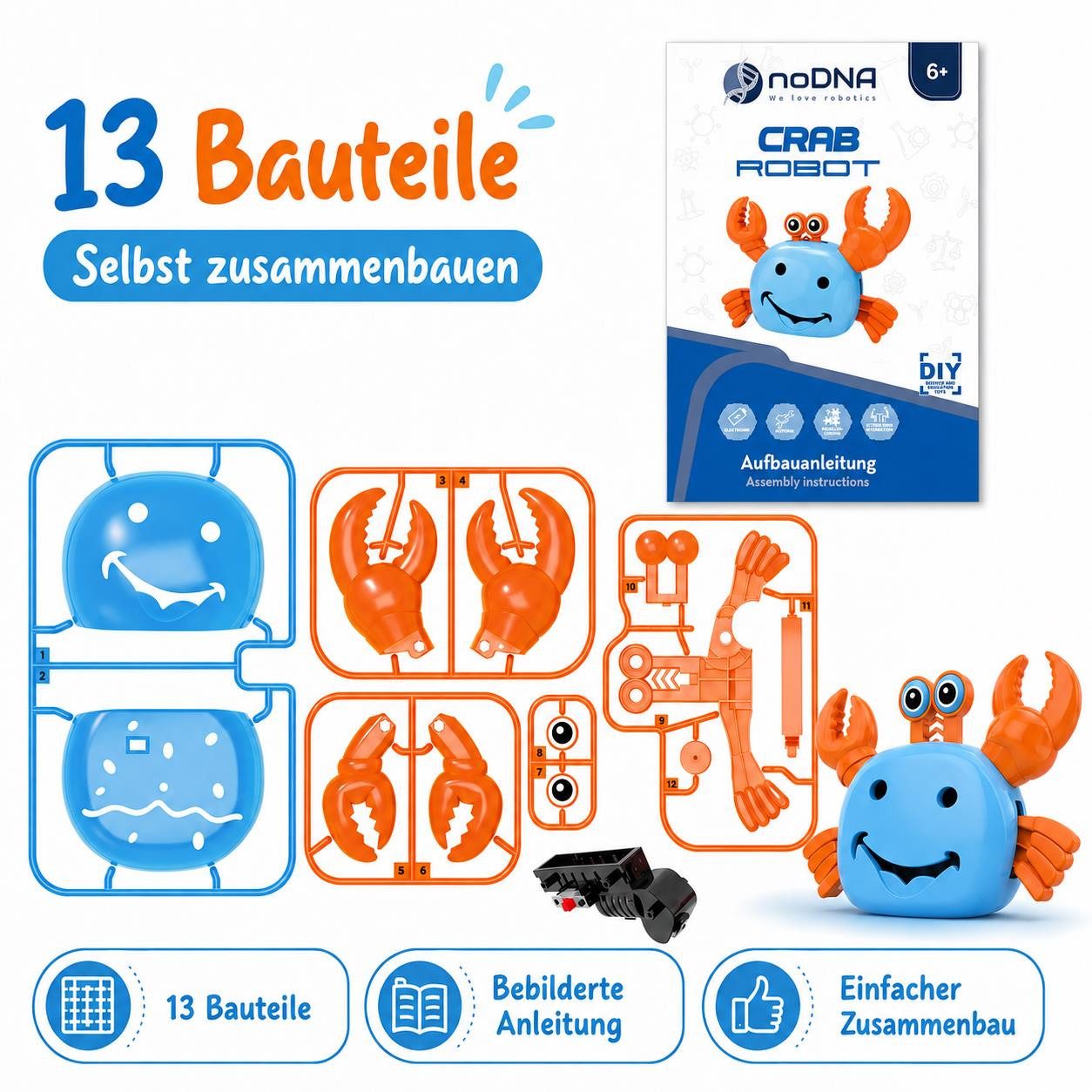 noDNA We love robotics Robotertier Krabben Roboter, ab 6 Jahren, DIY Roboter Spielzeug, Roboter Bausatz für Kinder ab 6 Jahren