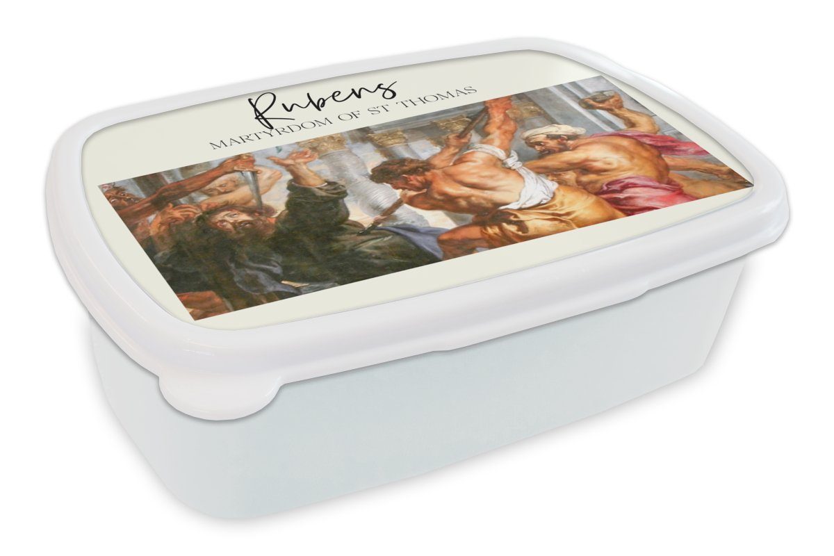 MuchoWow Lunchbox Kunst - Rubens - Martyrium des Heiligen Thomas, Kunststoff, (2-tlg), Brotbox für Kinder und Erwachsene, Brotdose, für Jungs und Mädchen weiß