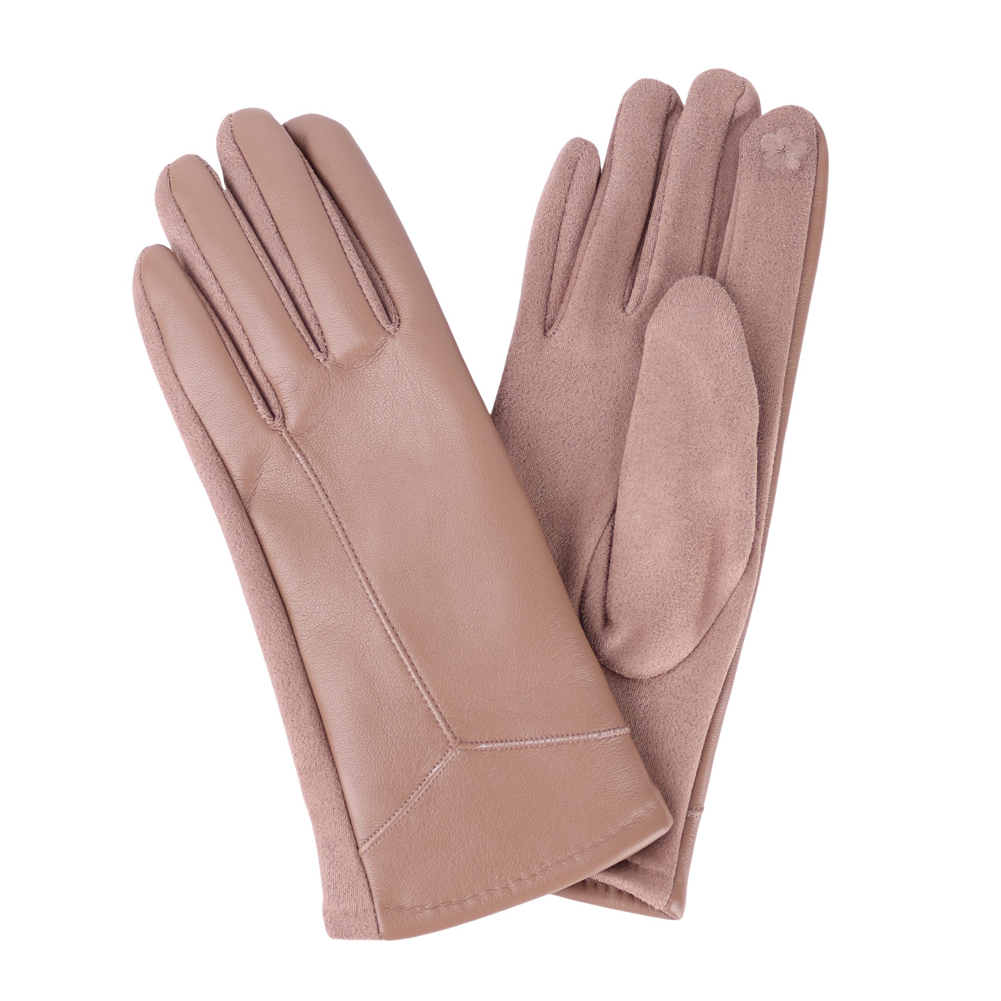 MIRROSI Lederhandschuhe Damen Touchscreen Handschuhe gefüttert Warm ONESIZE aus Veganleder sehr weich und warm ideal für Herbst oder Winter Taupe