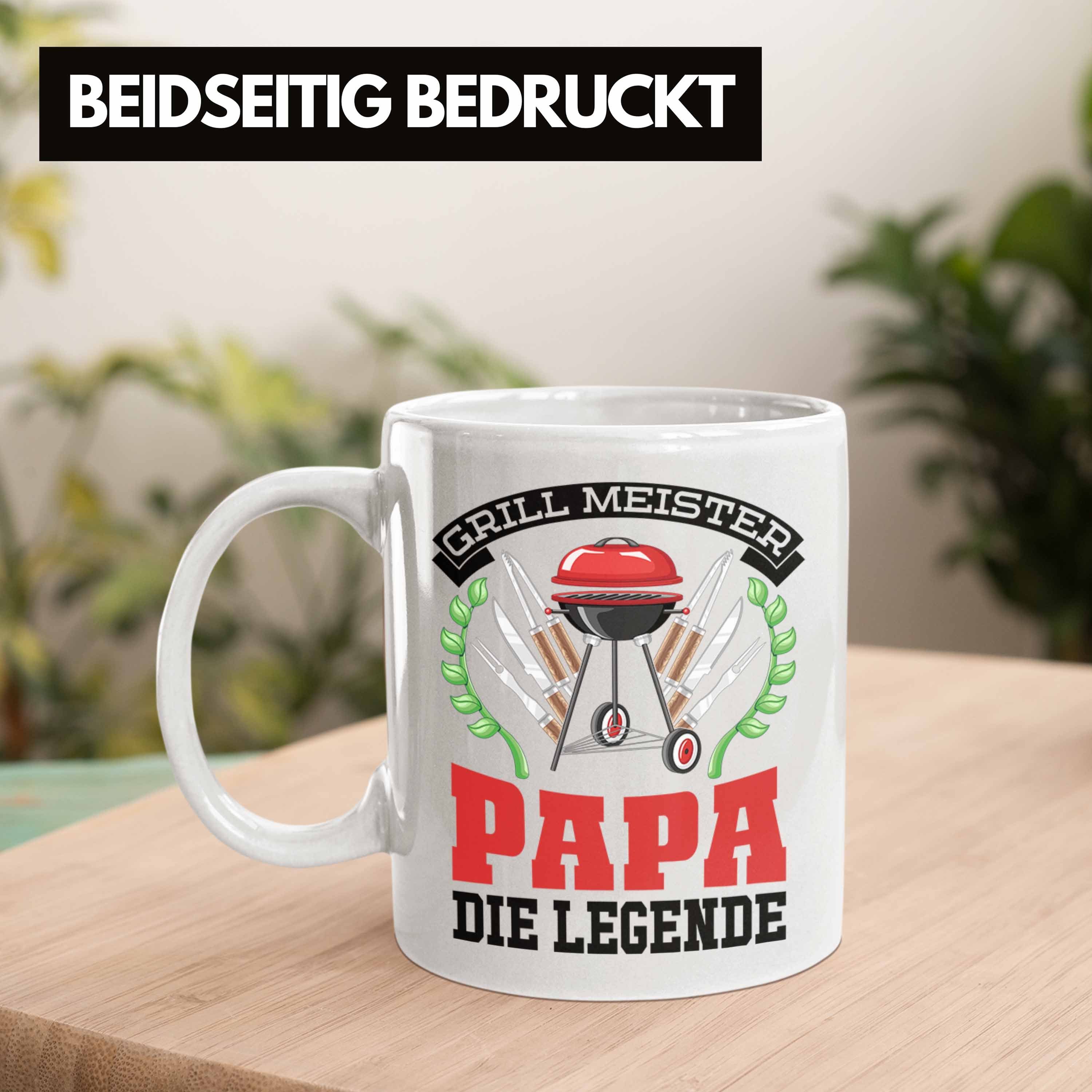 Geschenkidee Kaffeetasse Trendation Papa Weiss Sommer - Geschenk Vatertag Grillen Trendation Becher Tasse Tasse