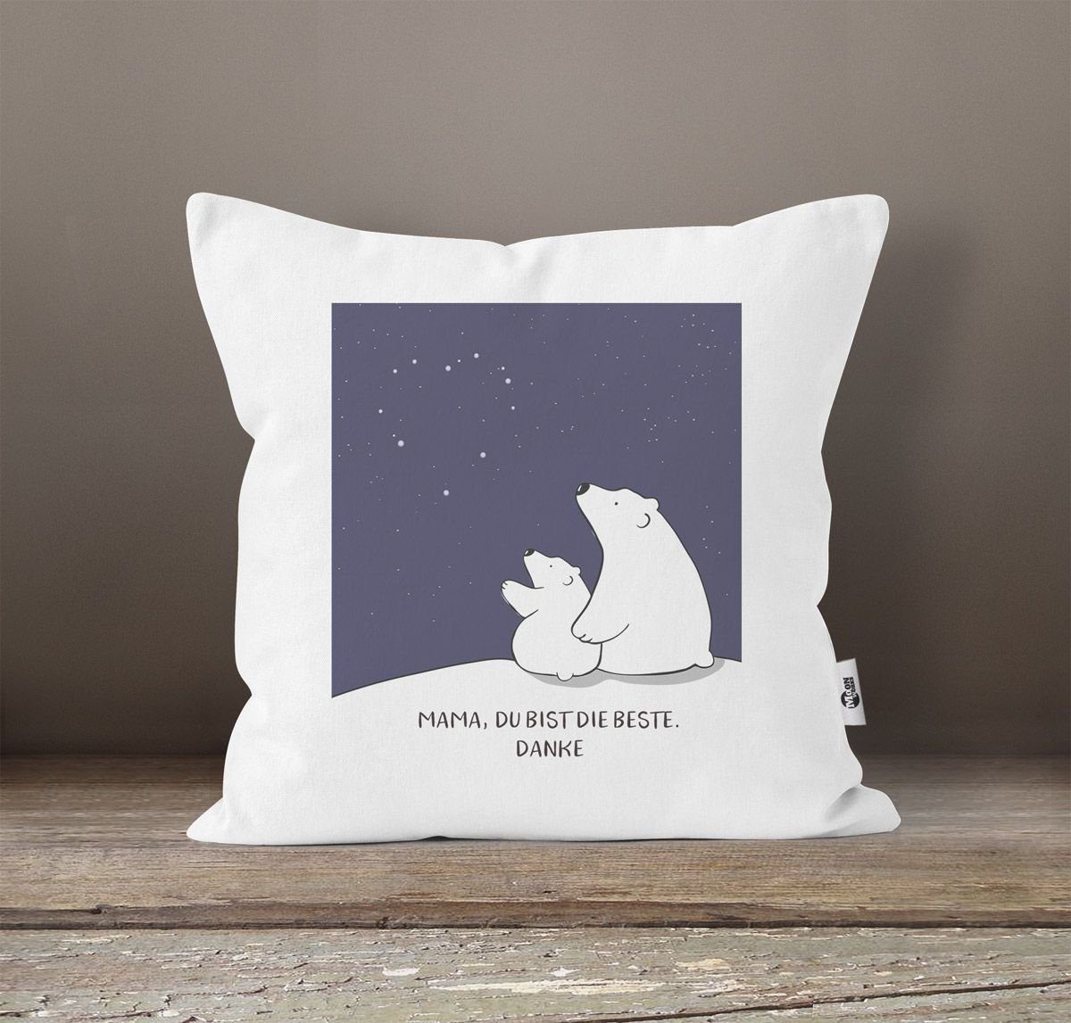 MoonWorks Dekokissen Geschenk Sterne Muttertag Kissen-Bezug Bären bist Kissen-Hülle Mama Baumwolle MoonWorks® die du Deko-Kissen weiß Beste zum danke