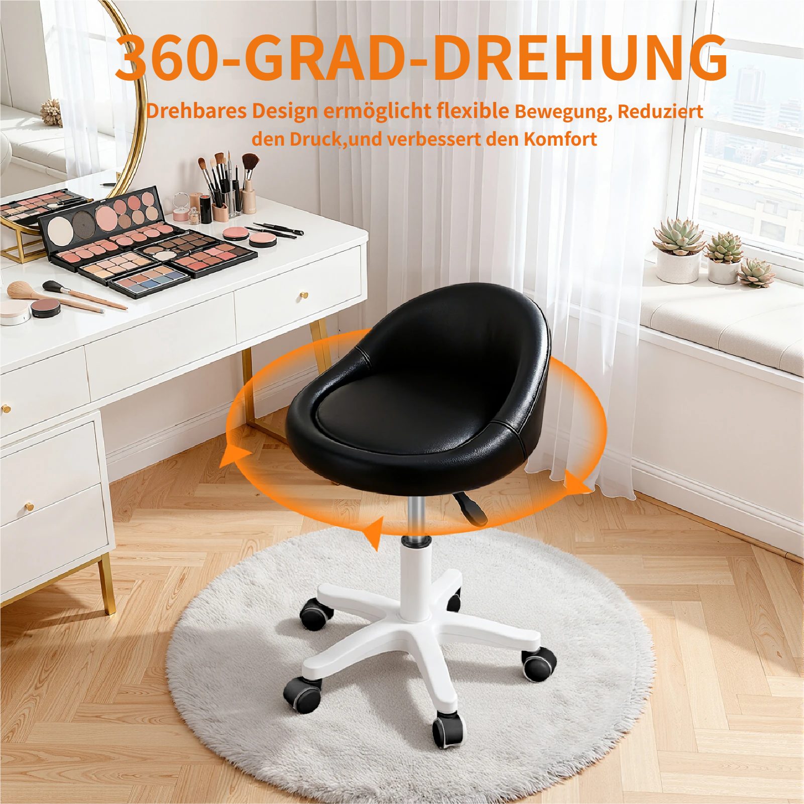 Rutaqian Drehhocker Rollsitz Höhenverstellbar 48-62 cm, Bürostuhl Salonstuhl mit Rädern (Set, 1 St., 1 x Arbeitshocker), 360° Drehbar Arbeitshocker,Schreibtisch – Bild 2 von 5