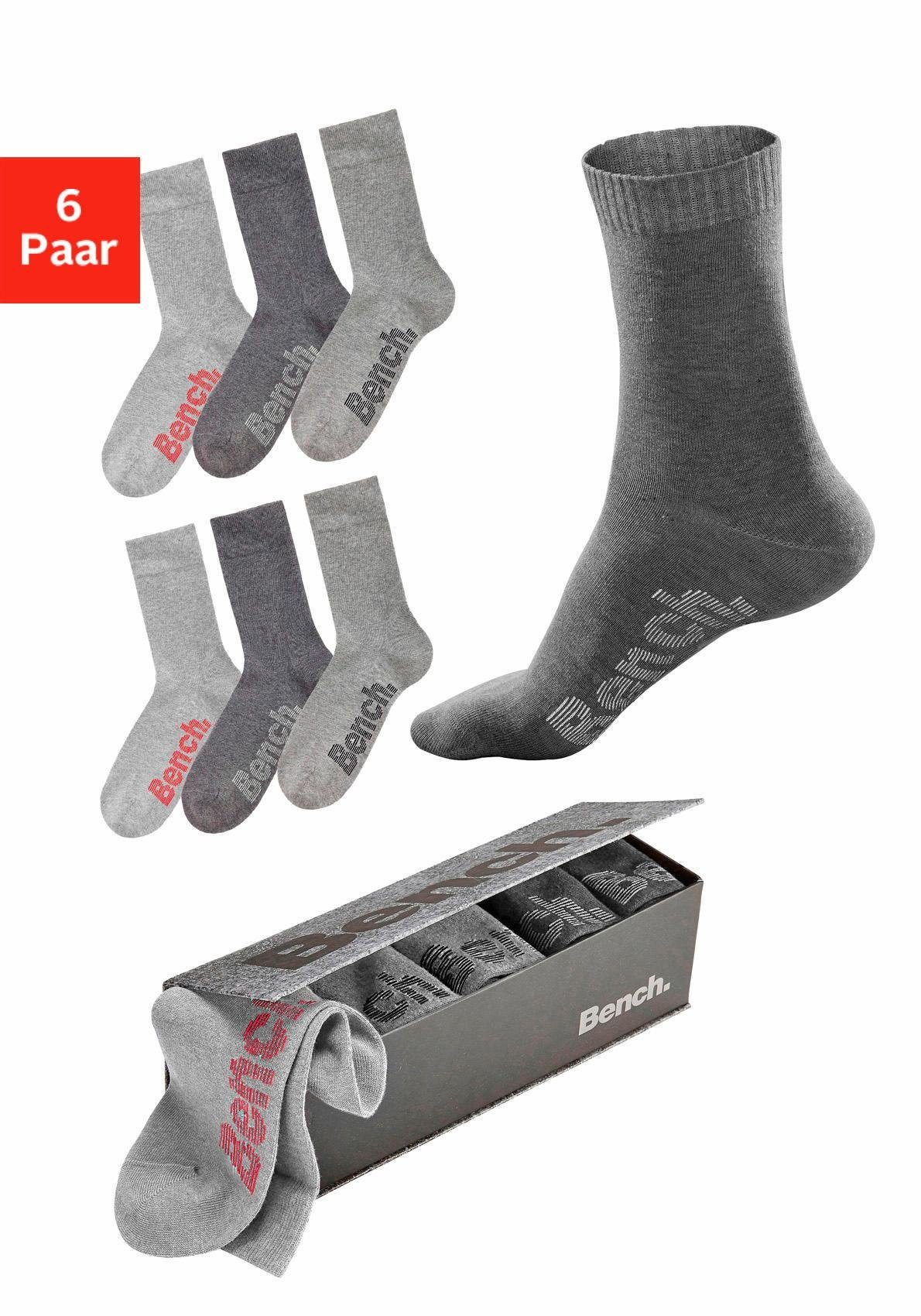 Bench. Socken (Set, 6-Paar) mit verschiedenfarbigen Logos grau-meliert
