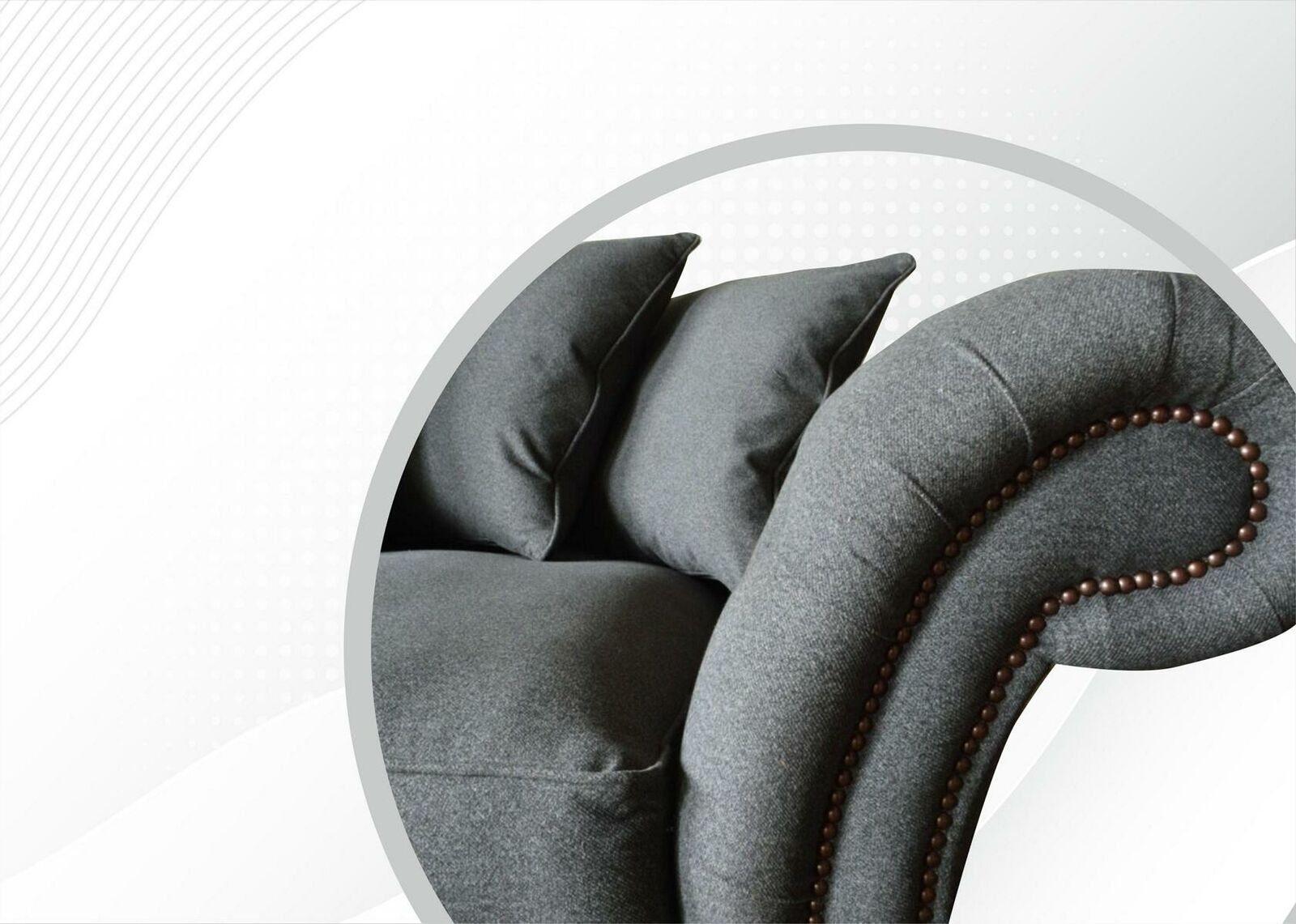 Grauer Made Möbel Rückenkissen Chesterfield JVmoebel in mit Chesterfield-Sofa Europe Luxus Neu, Viersitzer