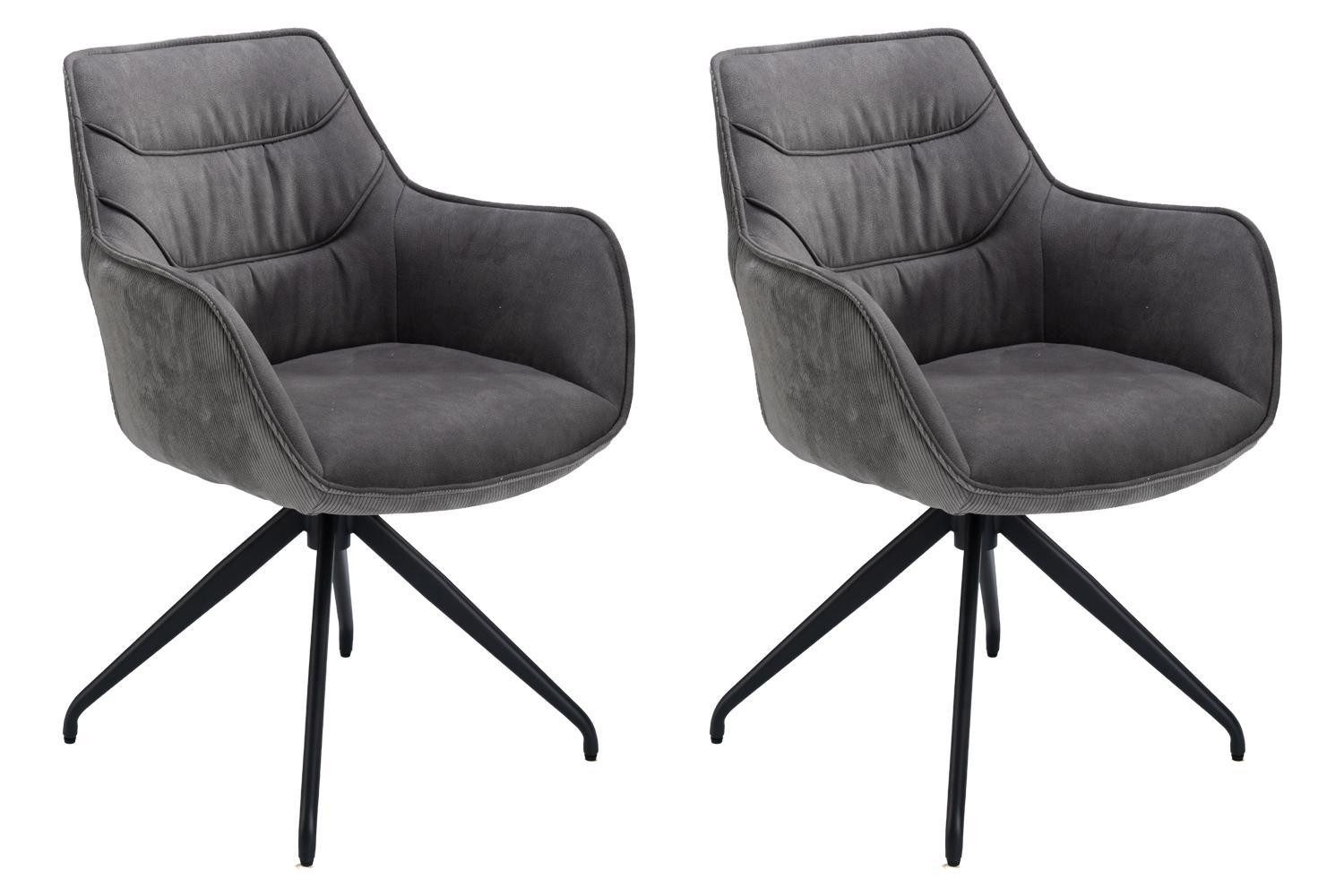 Home4You Polsterstuhl, Grau, Schwarz, Cord, Mikrofaser, (Set, 2 St), 360 Grad drehbar