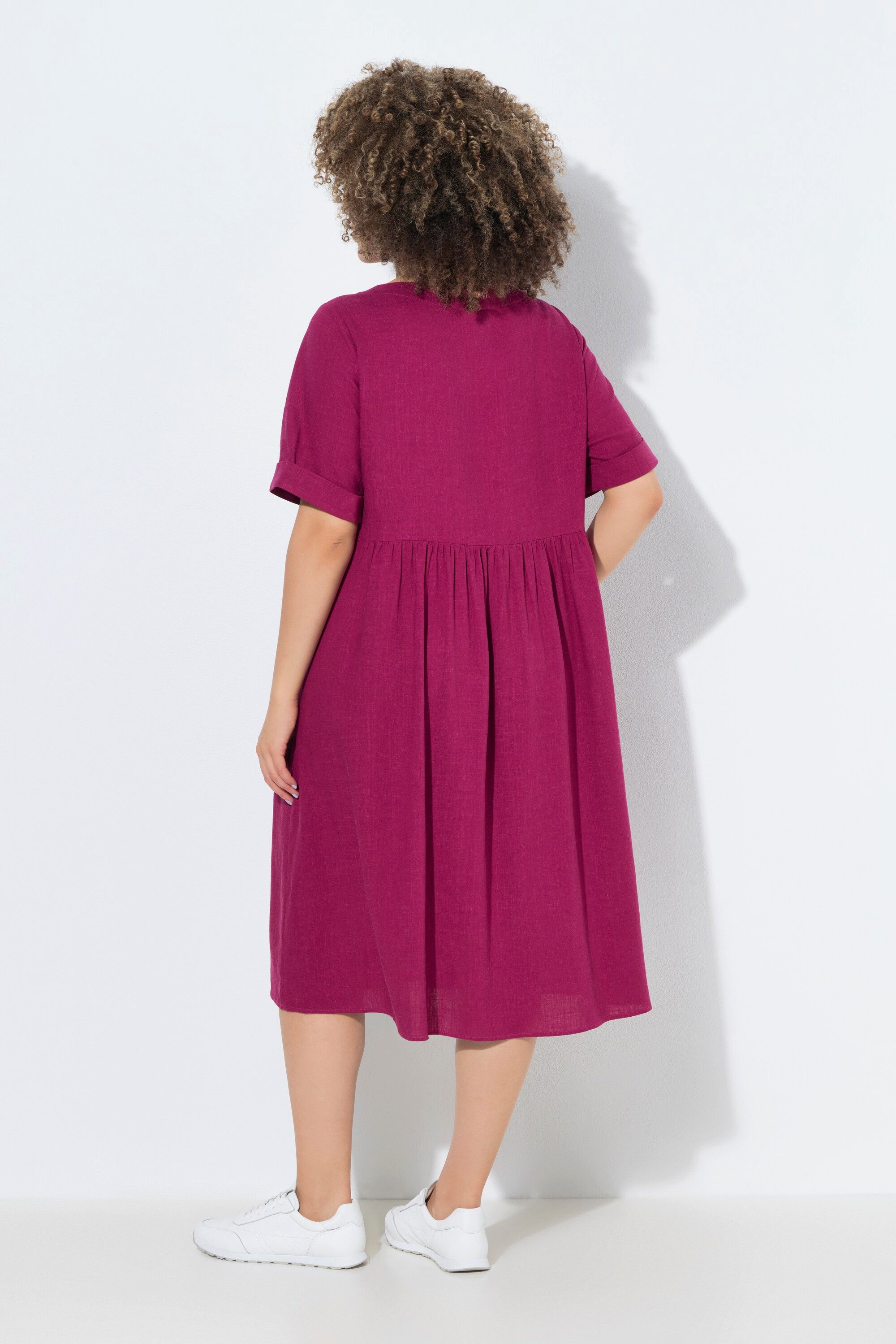Ulla Popken Jerseykleid Kleid Leinenmix A-Linie Rundhals Halbarm