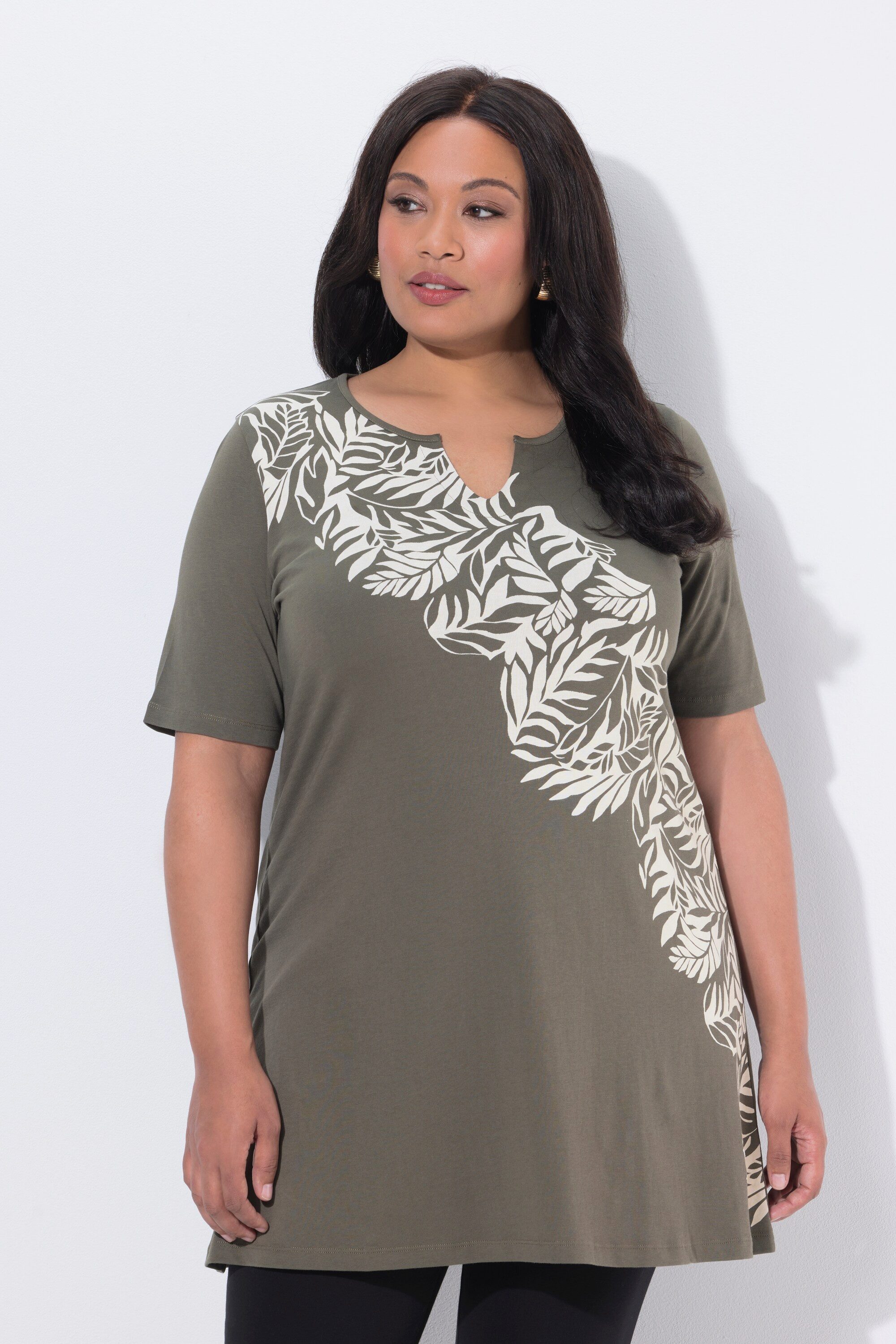 Ulla Popken Longshirt Longshirt A-Linie Tunika-Ausschnitt Halbarm günstig online kaufen