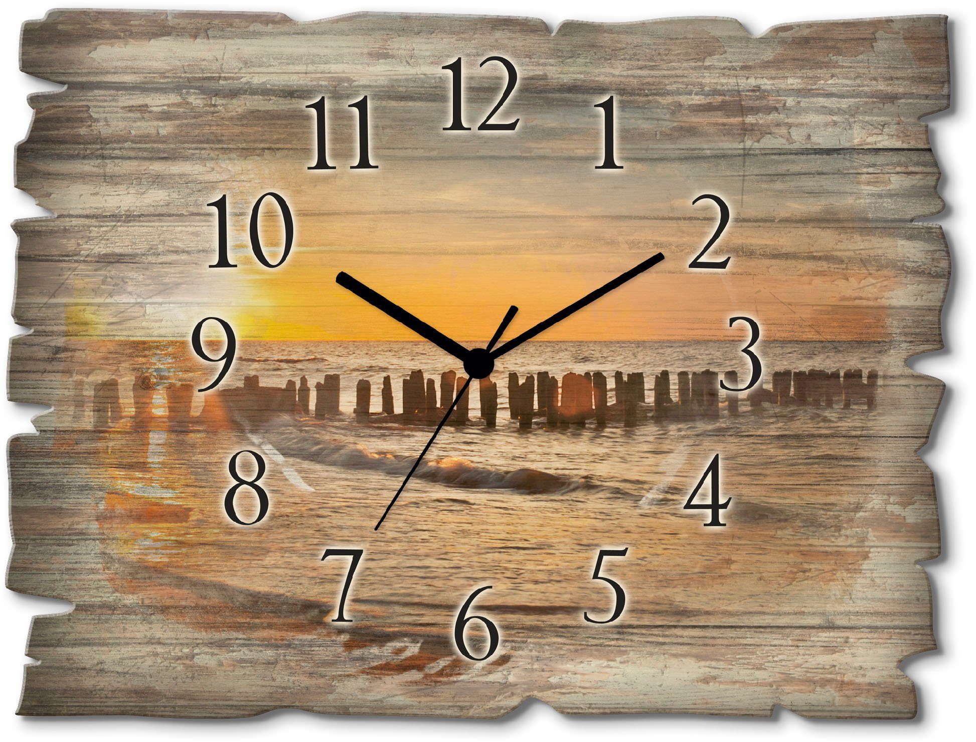 Artland Wanduhr Schöner Sonnenuntergang am Strand (wahlweise mit Quarz- oder Funkuhrwerk, lautlos ohne Tickgeräusche)