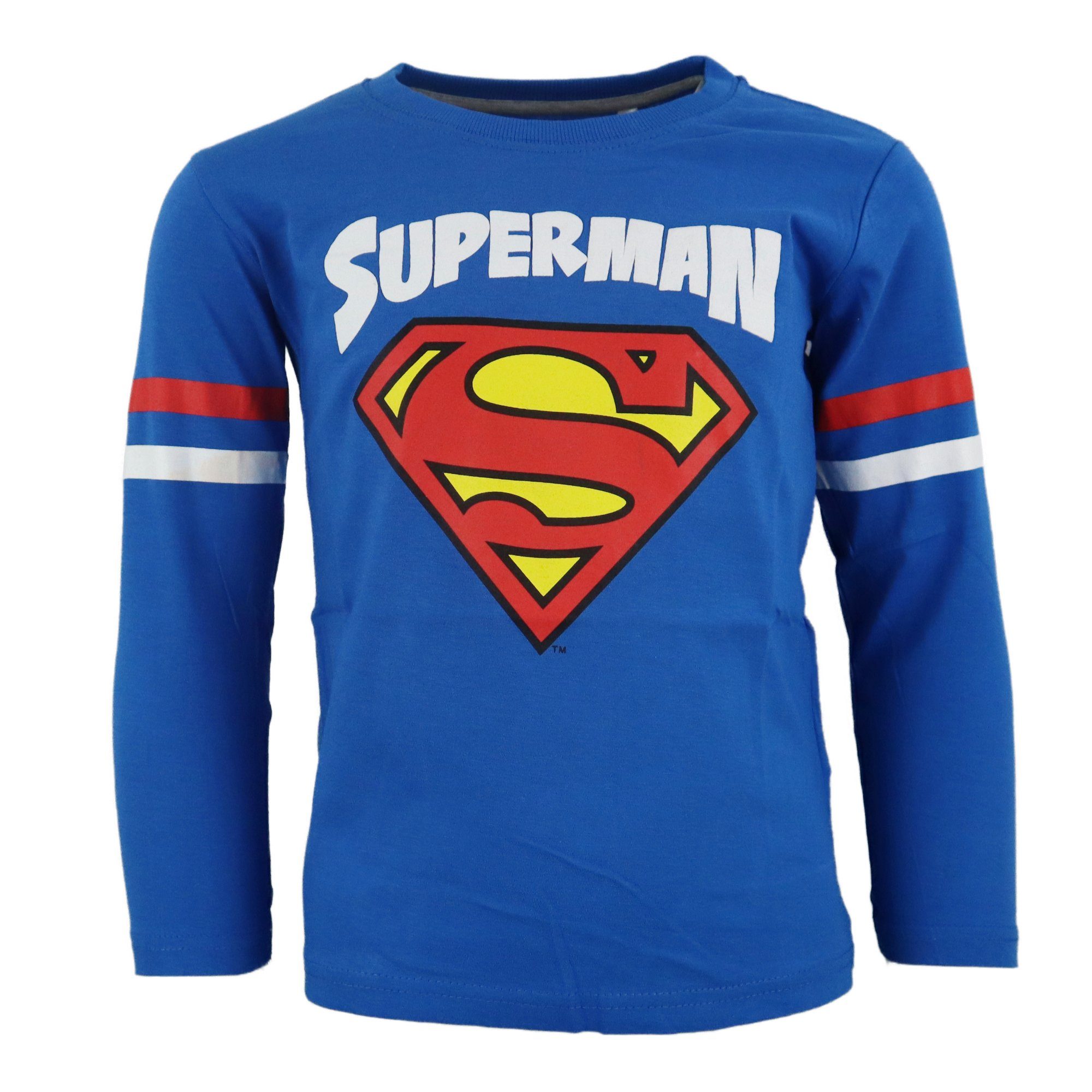 DC Comics Langarmshirt DC Comics Superman Kinder Jungen langarm Shirt Gr.  104 bis 134, Blau oder Grau