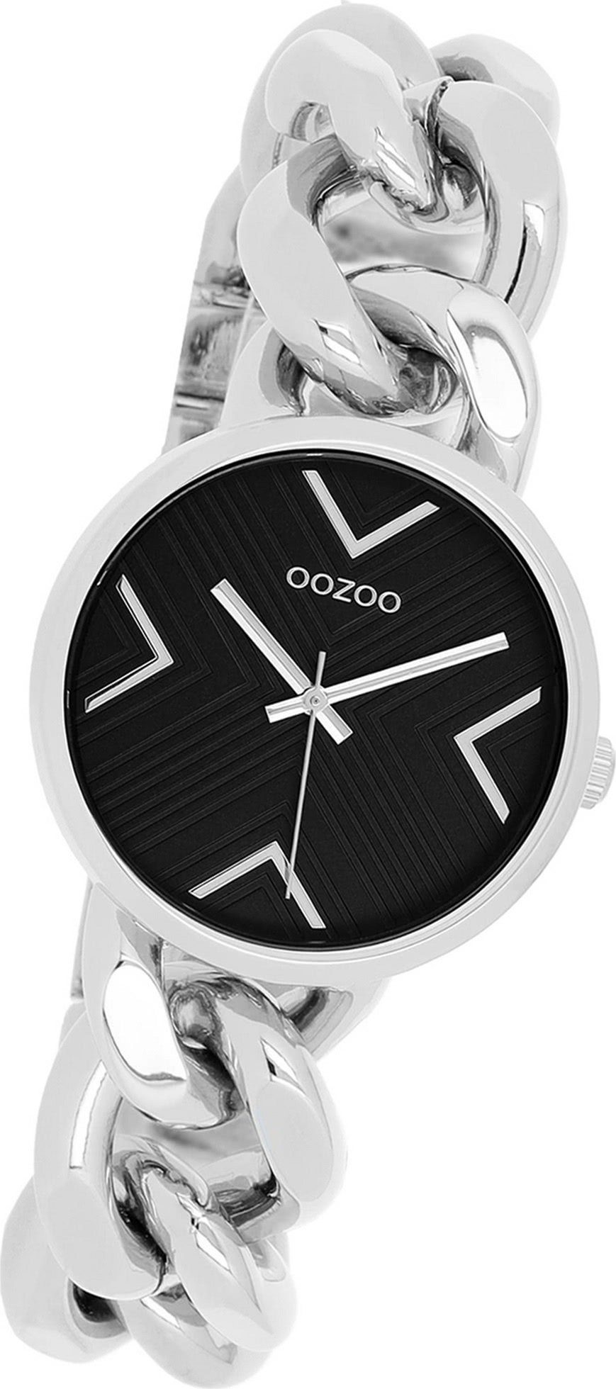 OOZOO Quarzuhr Oozoo Damen Armbanduhr Timepieces, Damenuhr Edelstahlarmband silber, rundes Gehäuse, mittel (ca. 34mm)