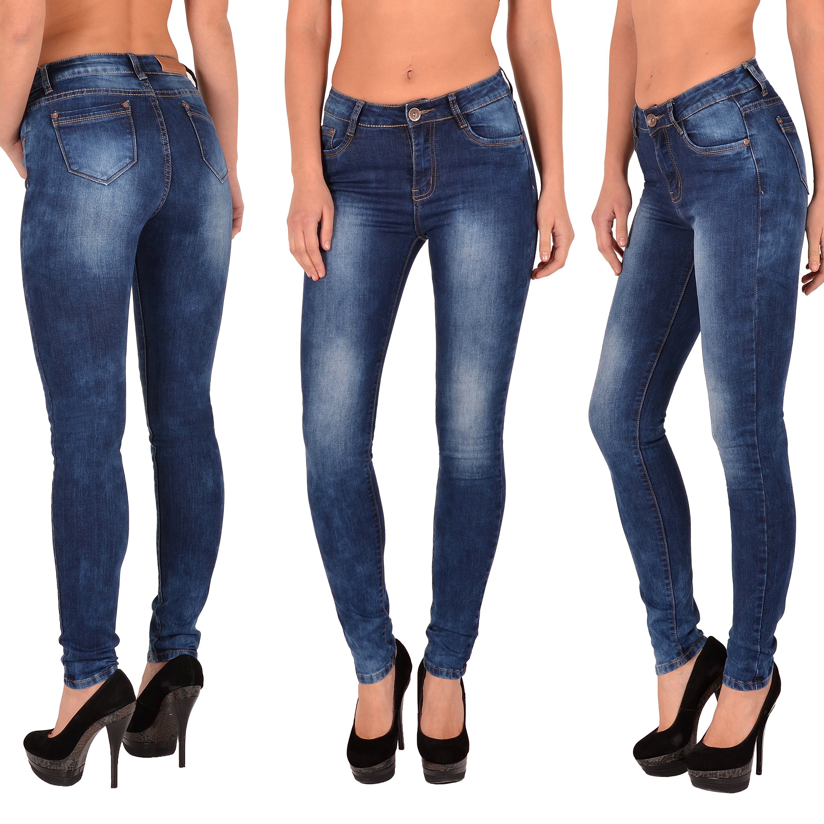 Bund Jeans hohe Röhrenjeans Style, High Jeans Stretch-Jeans Leibhöhe, Hoch ESRA Enge Damen 5-Pocket Skinny J282 Damen Waist, Damen