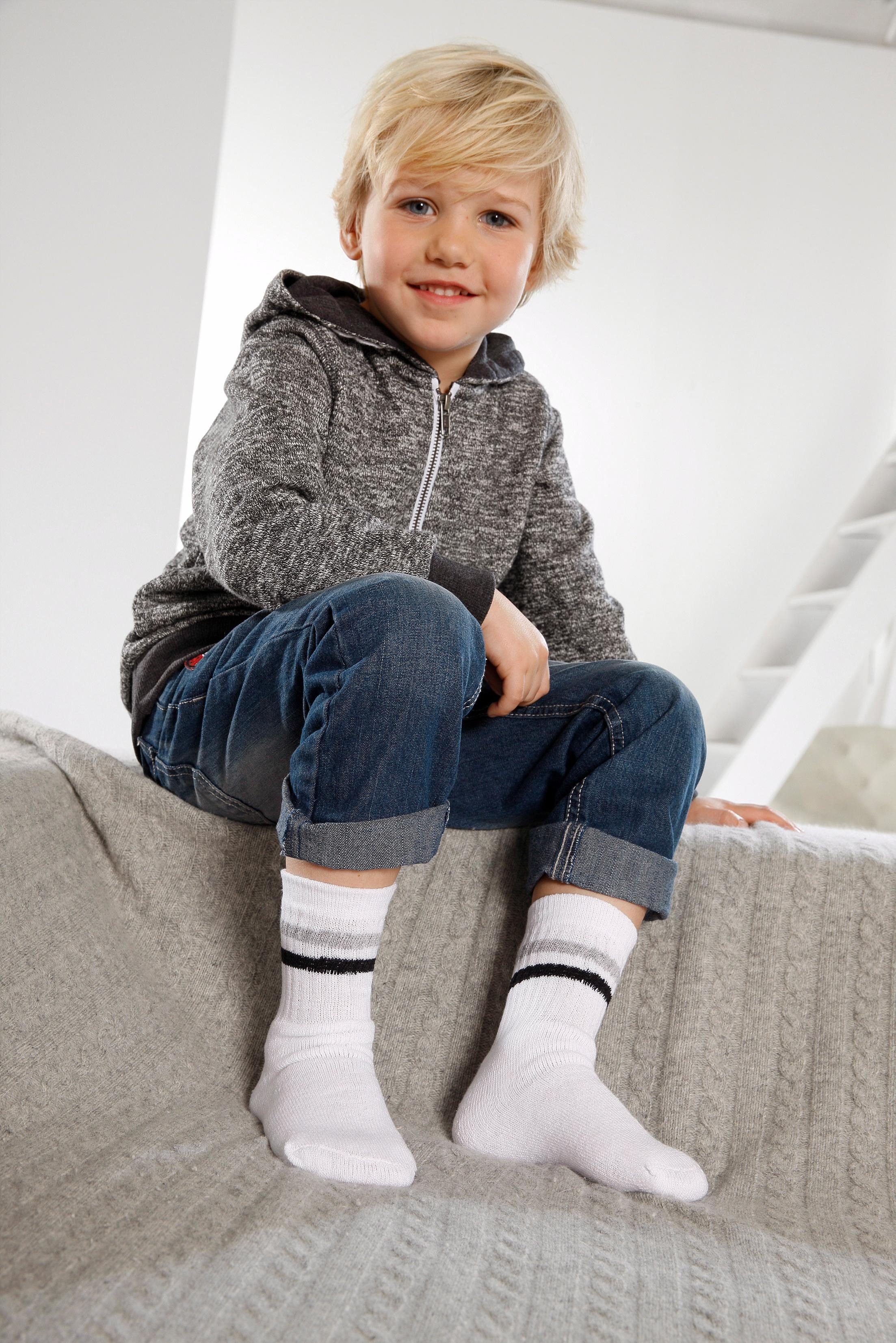 Go in Freizeitsocken Tennissocken Damen Herren Kinder Sportsocken Ringel Baumwollmischung (Packung, 6-Paar, Gr. 23-26 bis 47-50) mit Frottee, mit verstärkter Ferse & Spitze