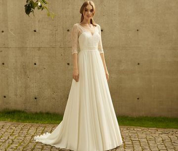 Bride Now! Brautkleid Brautkleit in A - Linie aus Spitze und Chiffon mit 3/4 Arm