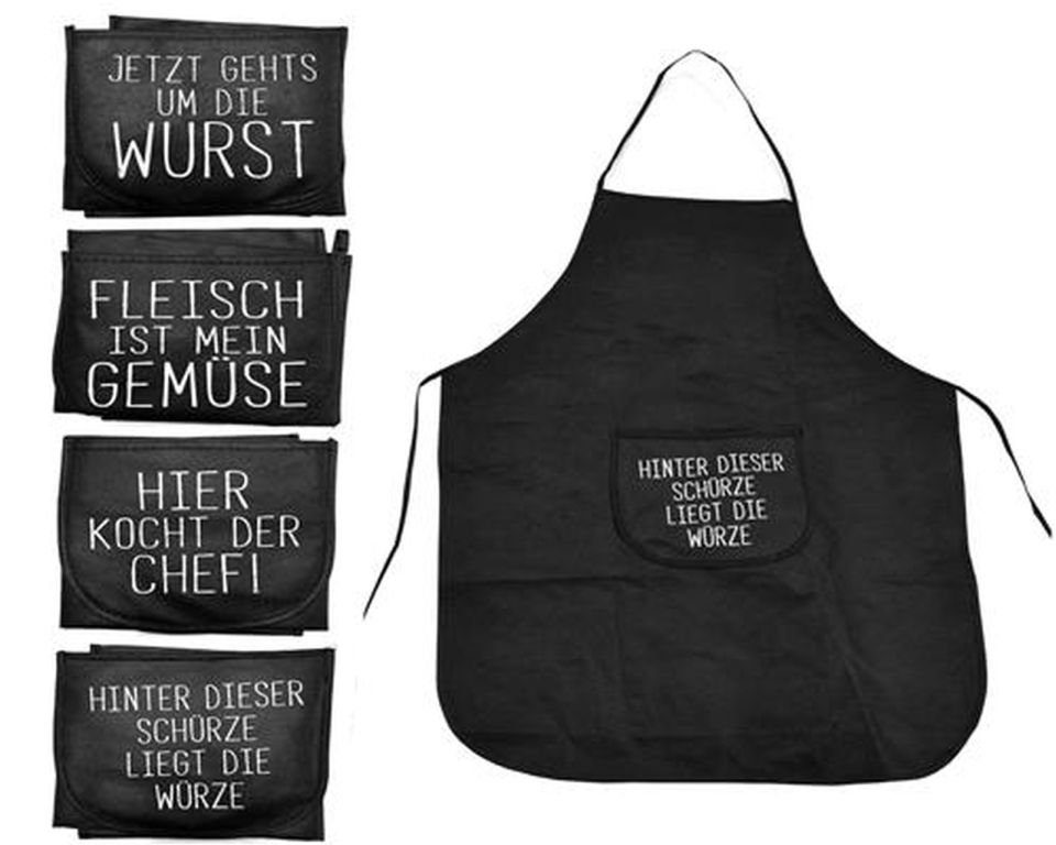 HAC24 Kochschürze Latzschürze Grillschürze Küchenschürze Backschürze Schürze, (Set, 4-tlg), Lustige Kochschürze mit Spruch