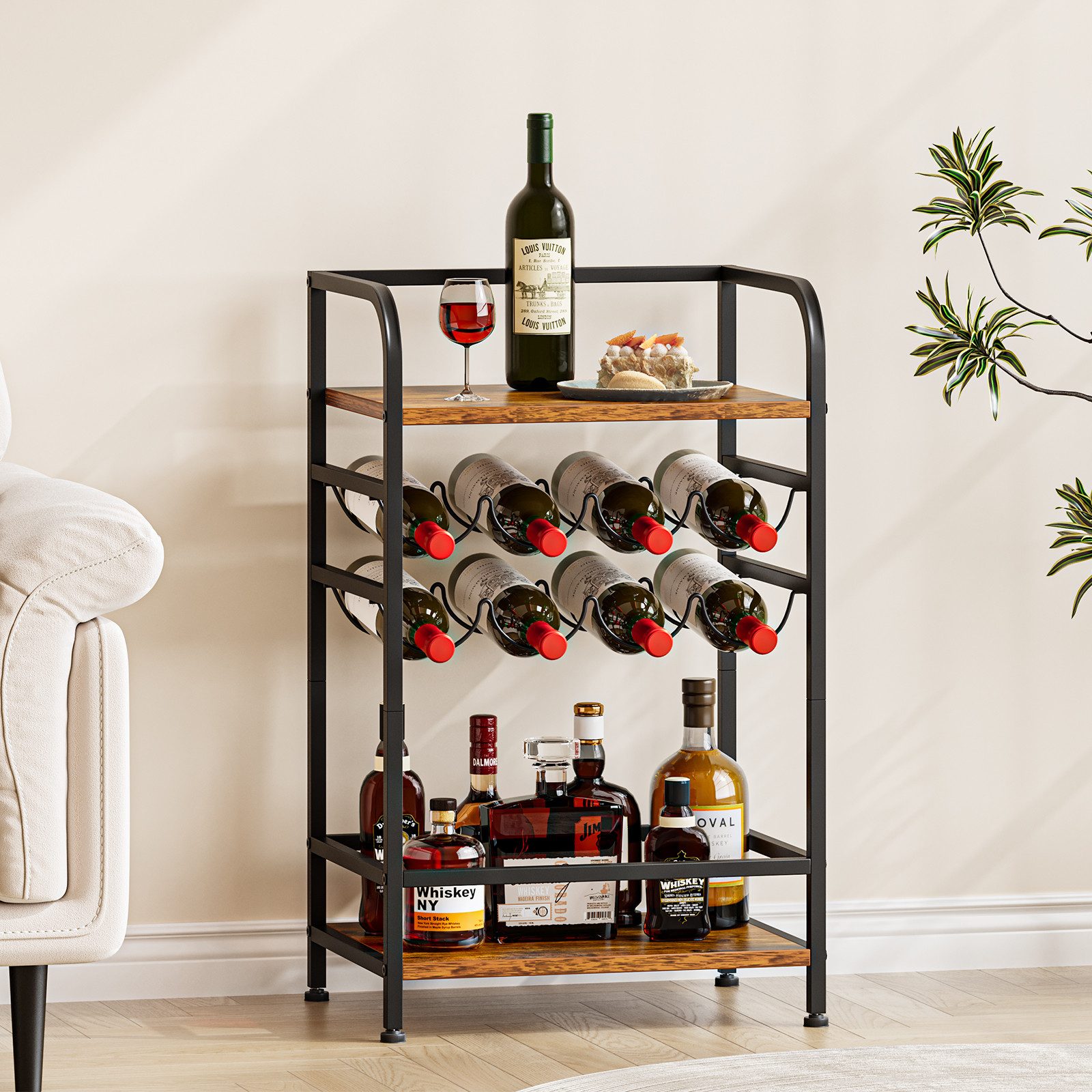 Weinregal freistehend Flaschenregal 4 Etagen für 8 Flaschen 43 x 30 x 75 cm