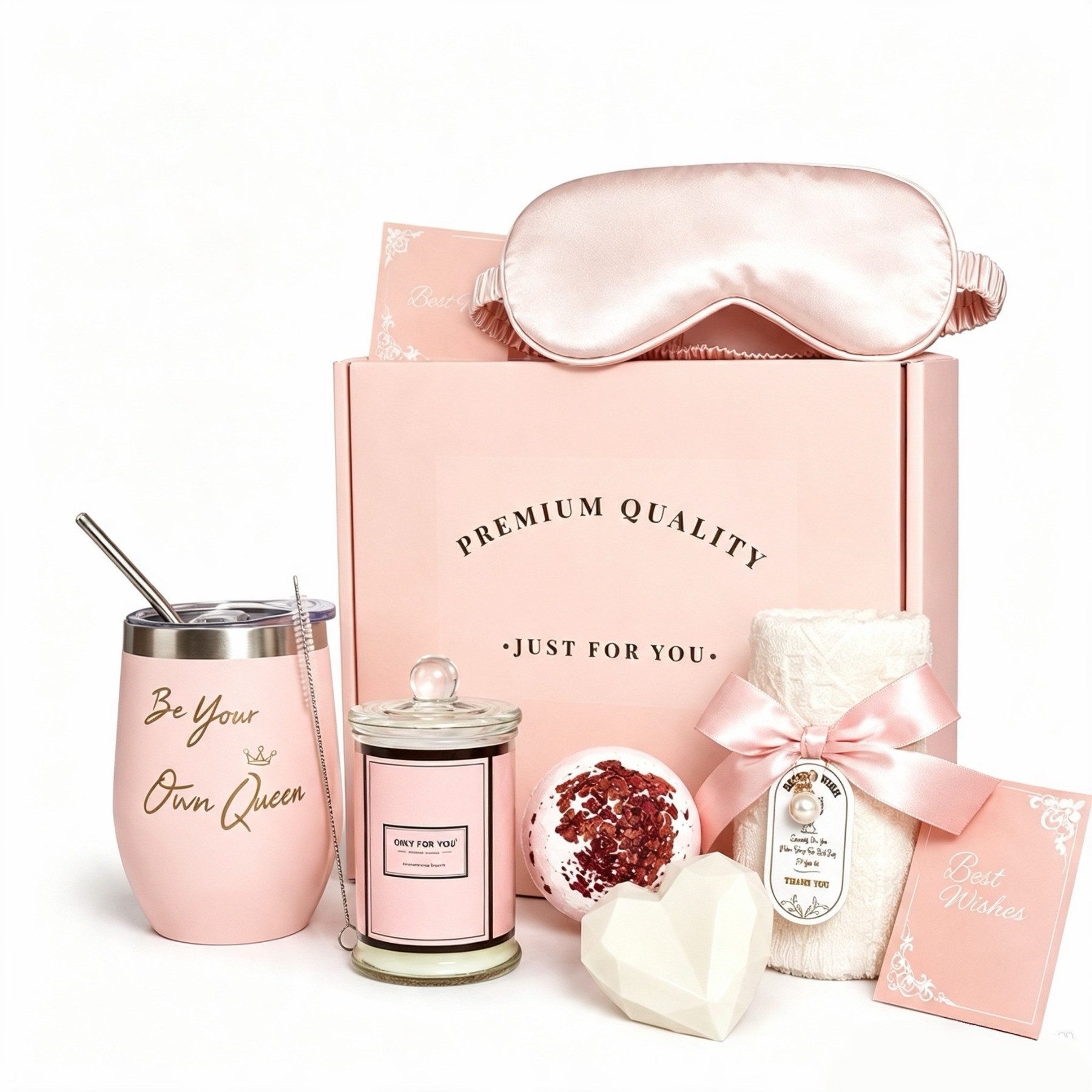 Fyrove Pflege-Geschenkset Luxus Pflege Geschenkset für Frauen,Wellness Geschenkbox mit Thermobecher, Duftkerze und Badeaccessoires, ideales Geschenk zum Geburtstag, 8-tlg., Valentinstag, Weihnachten & Hochzeitsjubiläum für Sie
