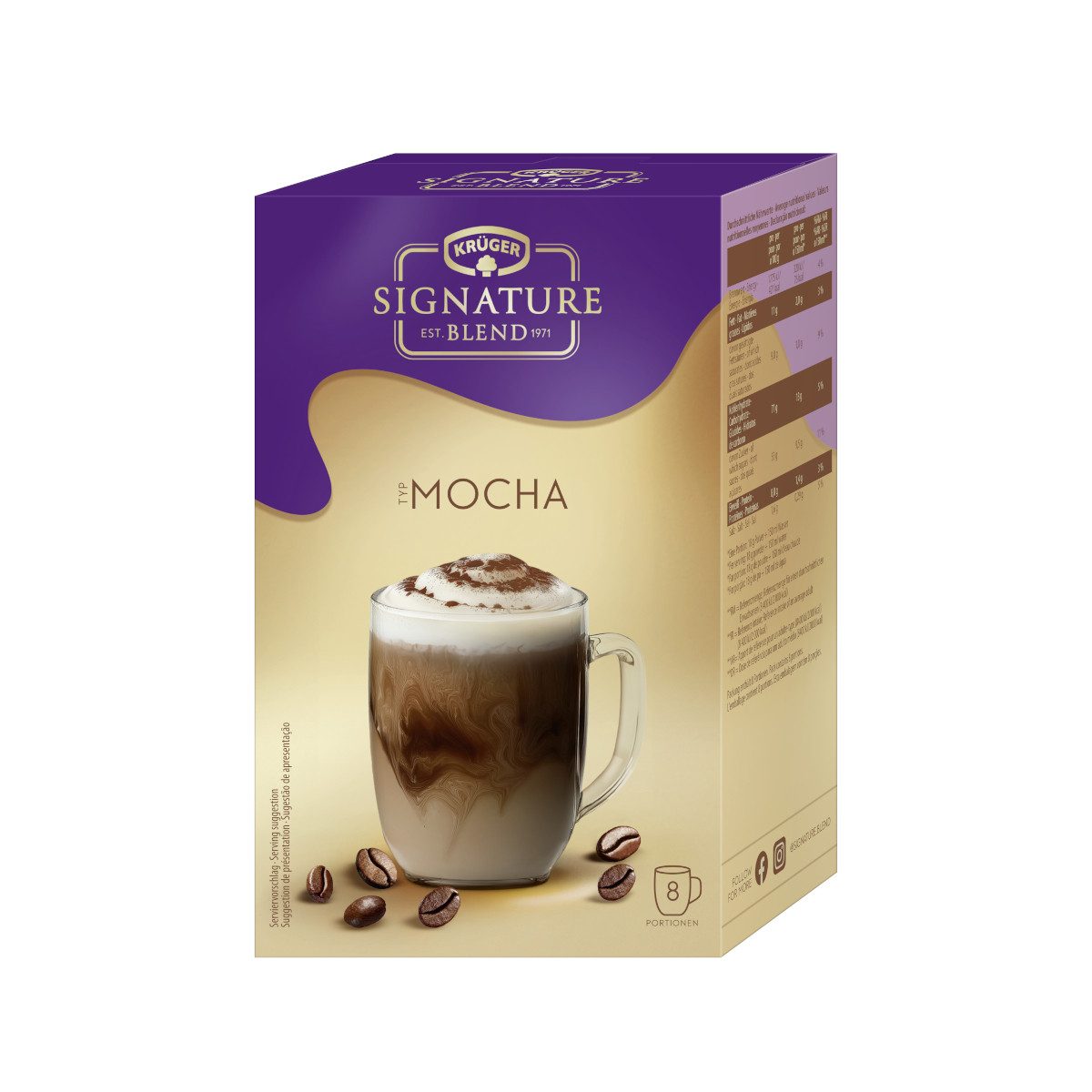 Krüger Kaffee, Krüger Signature Blend Typ Mocha Getränkepulver 8x18g Packung 144g