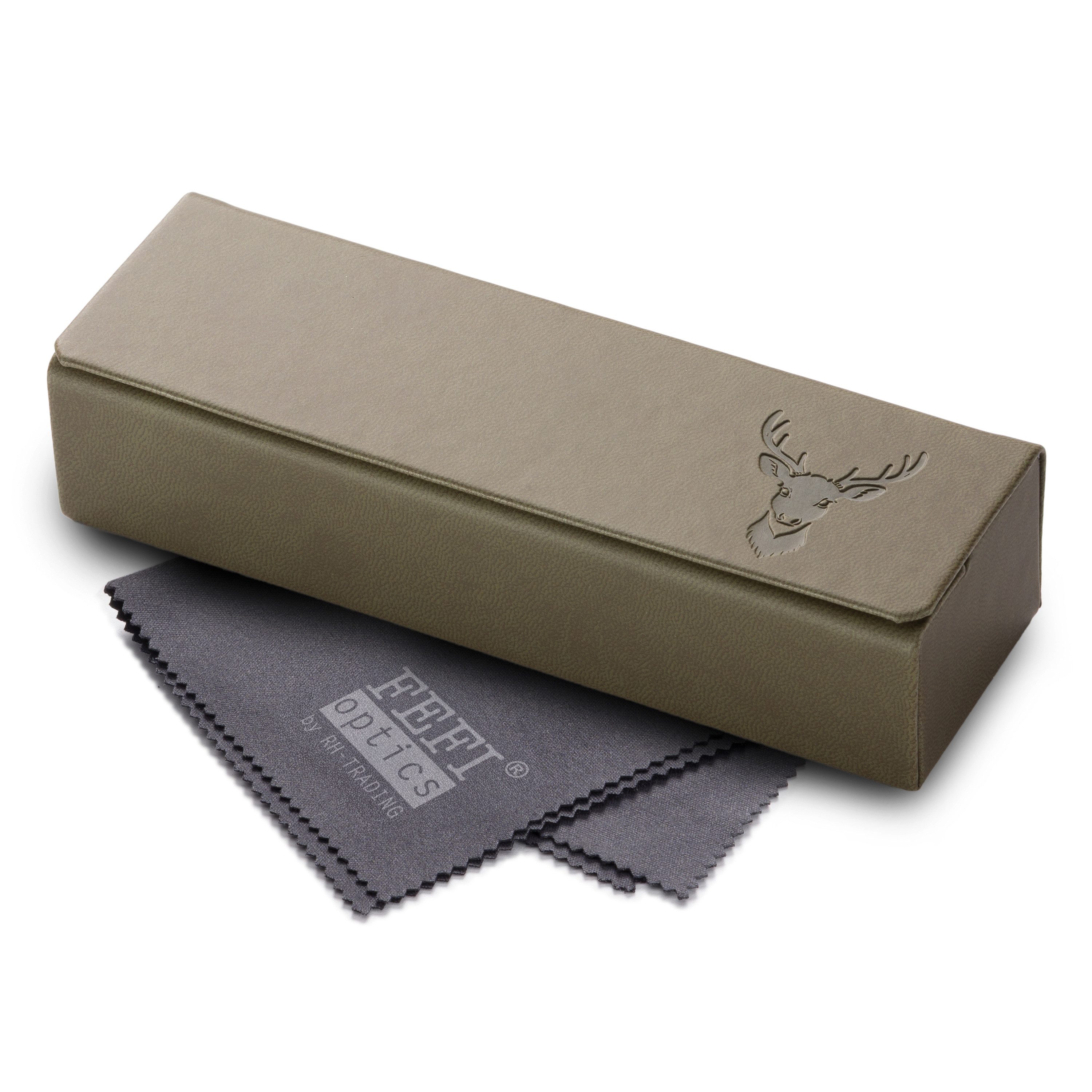 FEFI Brillenetui Hardcase - Edle Softtouch Lederoptik: Hirsch Prägung, Set aus 1 Etui + hochwertigem Mikrofasertuch