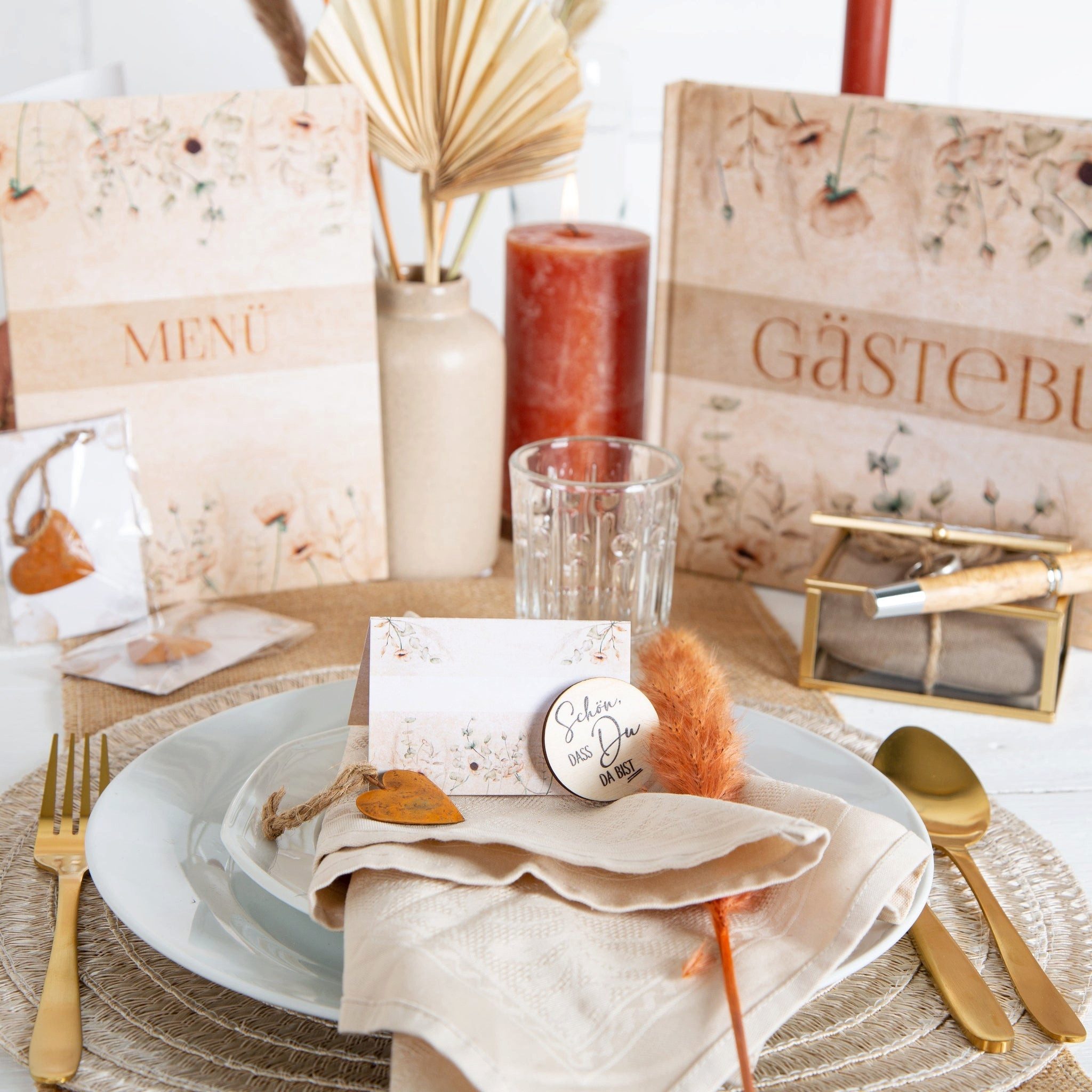 Logbuch-Verlag Klappkarte Tischkarten „Schön, dass du da bist“ im Boho-Stil – 25 Stück – Bild 2 von 5
