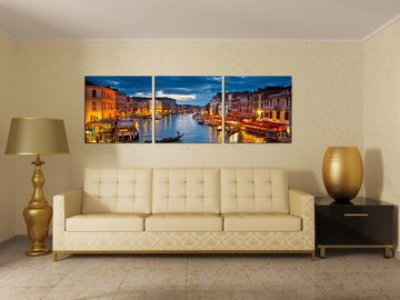 Haus und Deko Wandbild Wandbild Holzrahmen 3-teiliges -Set Venedig bei ruhiger Nacht Lichter, Stadt (3 St)